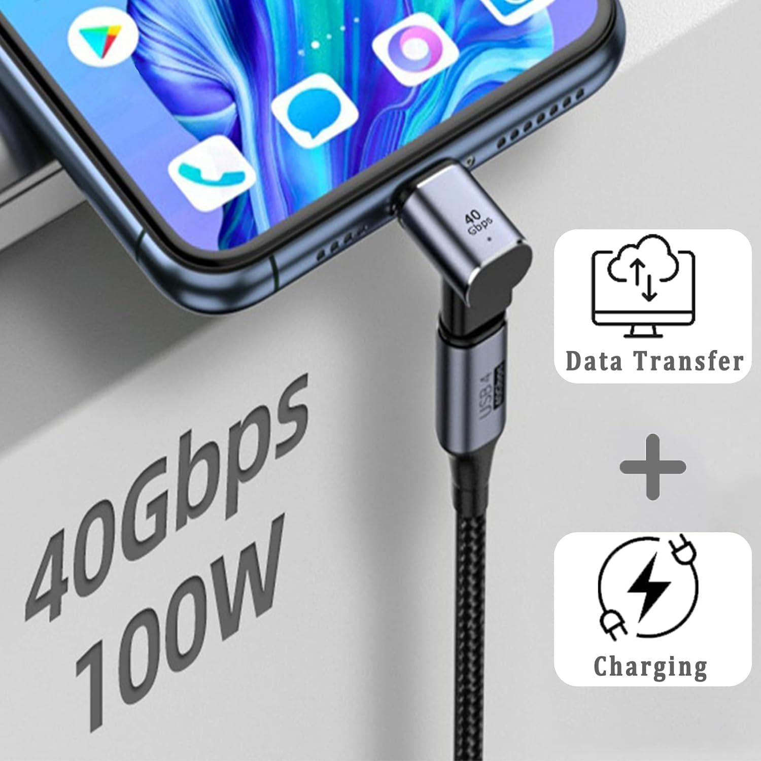 USB C Adapter (4 Pack), USB C to USB C Right Angle Adapter Support up to 40 Gbps Data, 100W PD, 8K 60Hz Video Compatible for Thunderbolt 4 Macbook Pro/Air, Steam Deck, Switch, VR & More USB C Devices image number 5