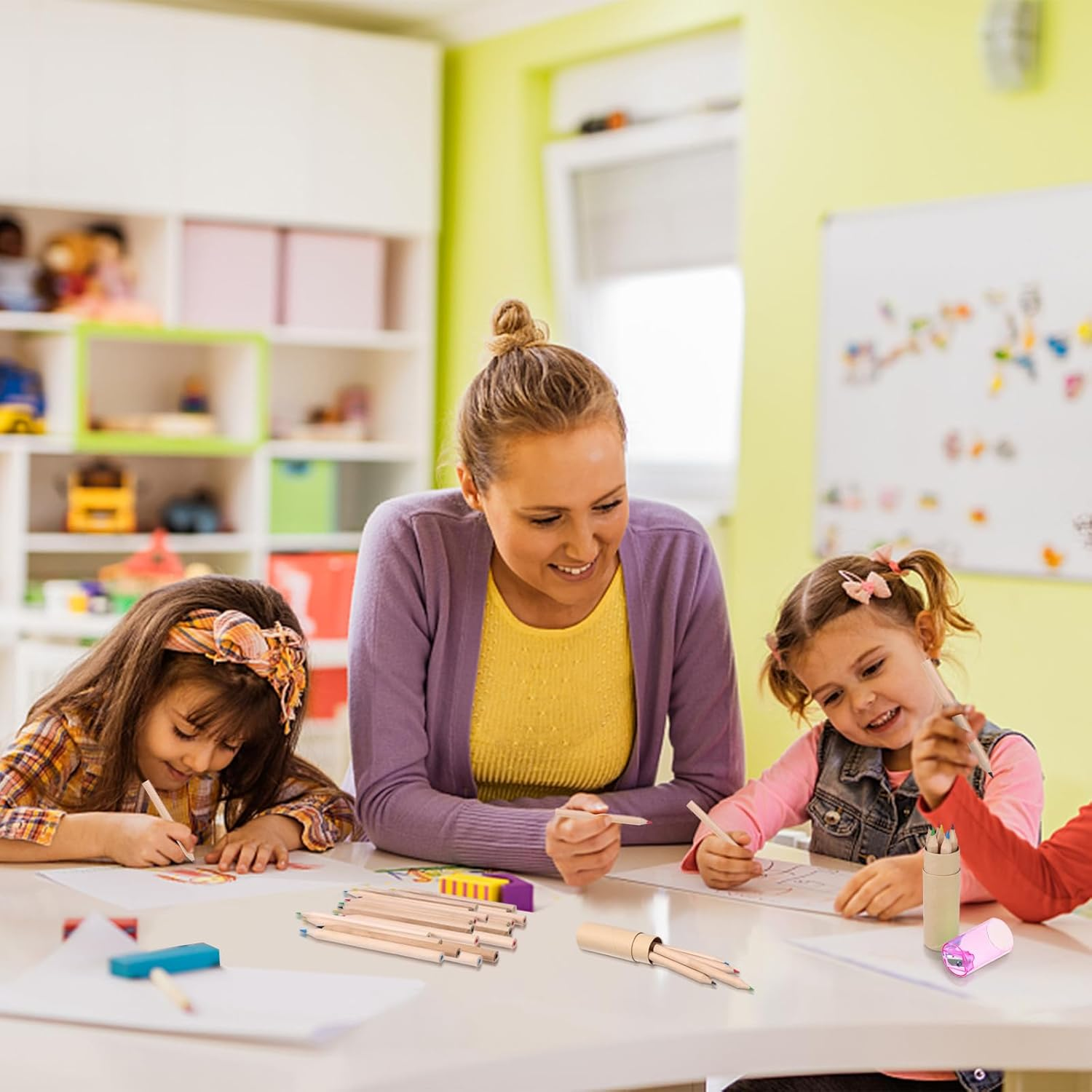 32 Pack Mini Drawing Colored Pencils with Sharpener Mini Drawing Pencils Set for Kids 3.3Inch Short Fat Color Pencils in Tube Coloring Pencil Bulk for Adult Coloring Books, Classroom School Drawing image number 2