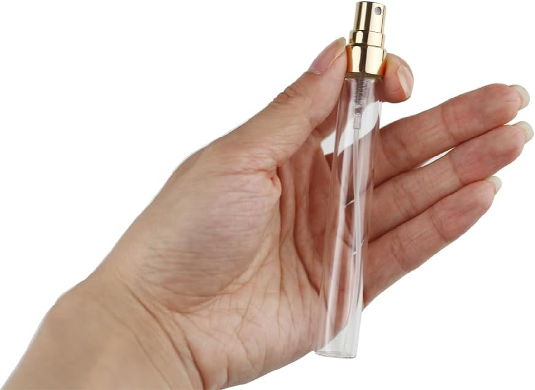 IMIROOTREE 20Pcs Clear Glass Mist Spray Bottle Atomizer Refillable Empty Sample Containers with Golden Lids for Cleaning, Essential Oils, Travel (2Ml) image number 1