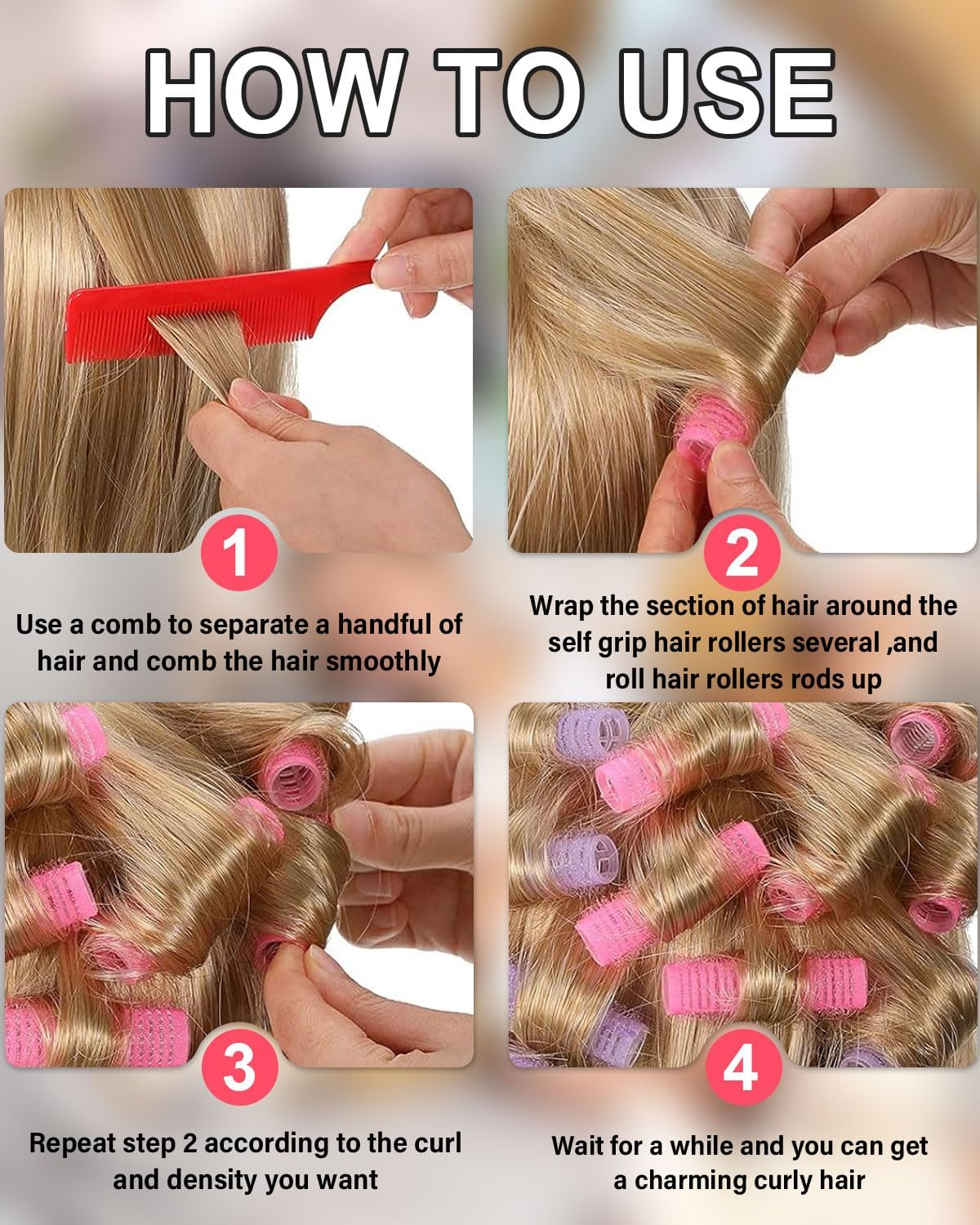 TPZORJX 37 Pieces Manual Hair Rollers Self Adhesive for Salons, Hairdressing Salons, Rat Tail Combs, DIY Curlers with Steel Pointed Tail Combs (Red) image number 2