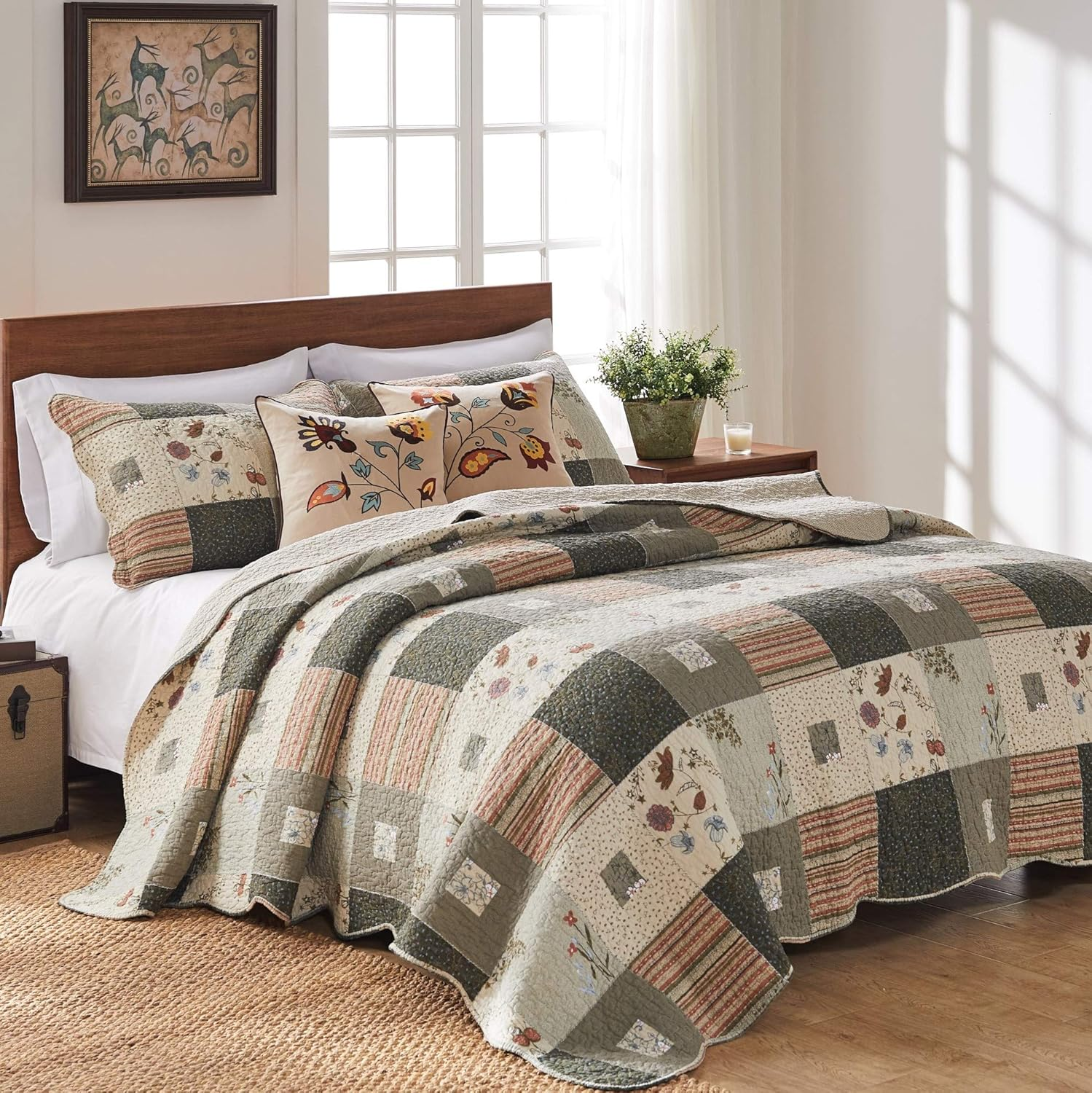 Greenland Home GL-1010GBSK Greenland Home 5 Piece Sedona Bonus Quilt Set, Multicolor, King image number 4