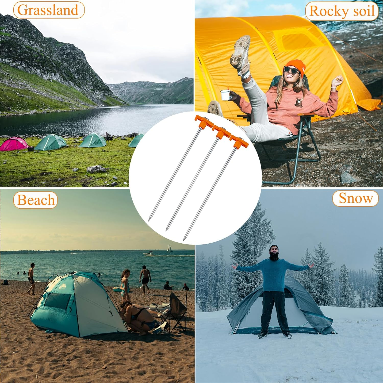 20 Pcs 25Cm Tent Pegs Heavy Duty Ground Stake for Camping, Galvanized Non-Rust Metal Tent Spikes Yard Stakes for Outdoor Canopy Garden Hiking -Orange - Organge image number 2