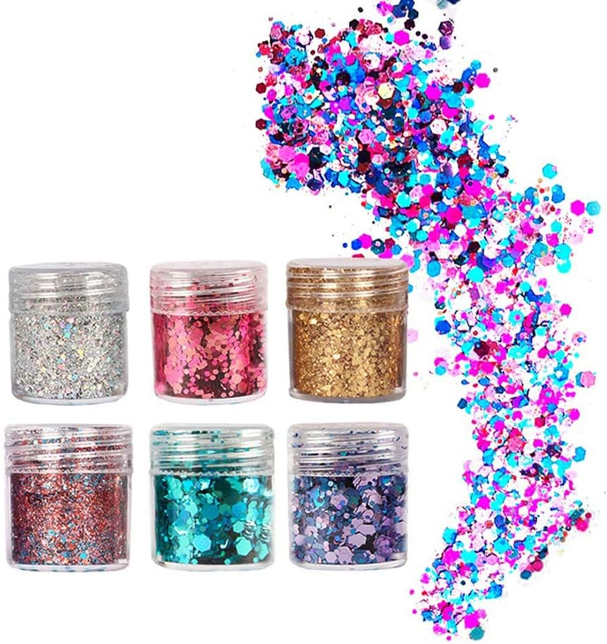 6 Sets Hexagons Chunky Nail Glitter Decorationfor Faces Cosmetic Hair Nails Festival Christmas image number 1