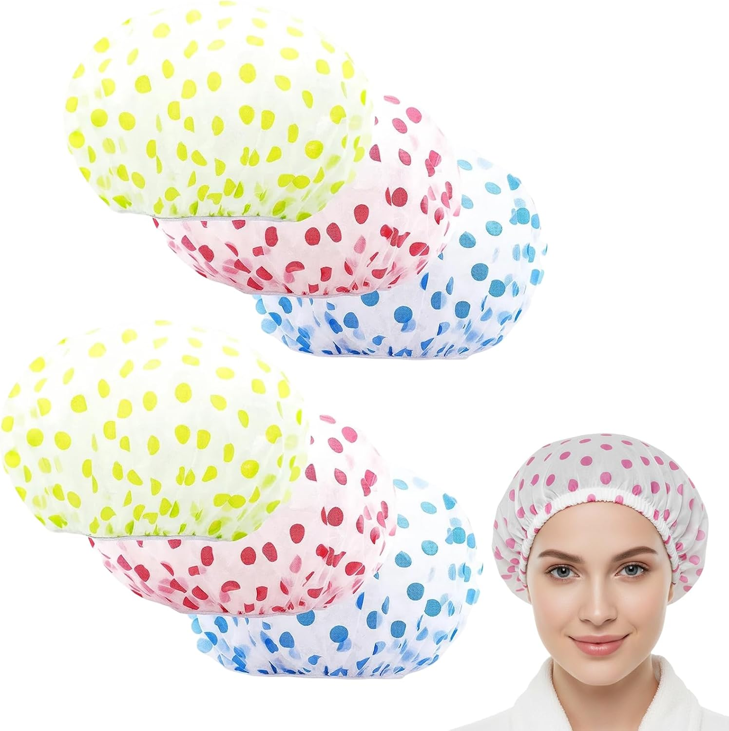 6 Pack Shower Cap,Waterproof Reusable Shower Caps for Women and Men, Large Shower Cap Hair Bonnet for Bathing, Swimming, Hair Care image number 5