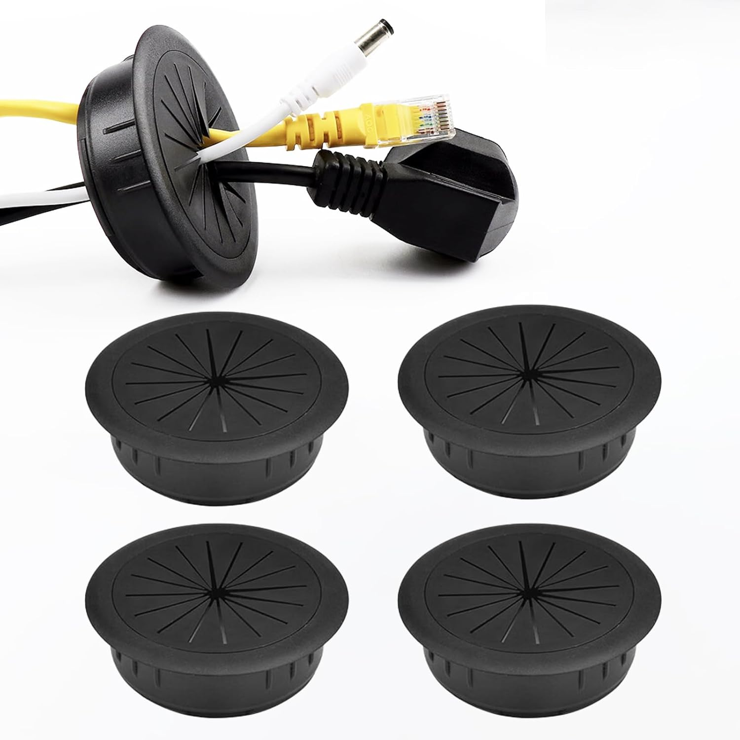 Zakora 4PCS Flexible Desk Grommet, 2 Inch Aperture, Data Cable Storage and Sorting Tools, Wire Cord Cable Grommets Hole Cover, Detachable, Adjustable Aperture (Brown)