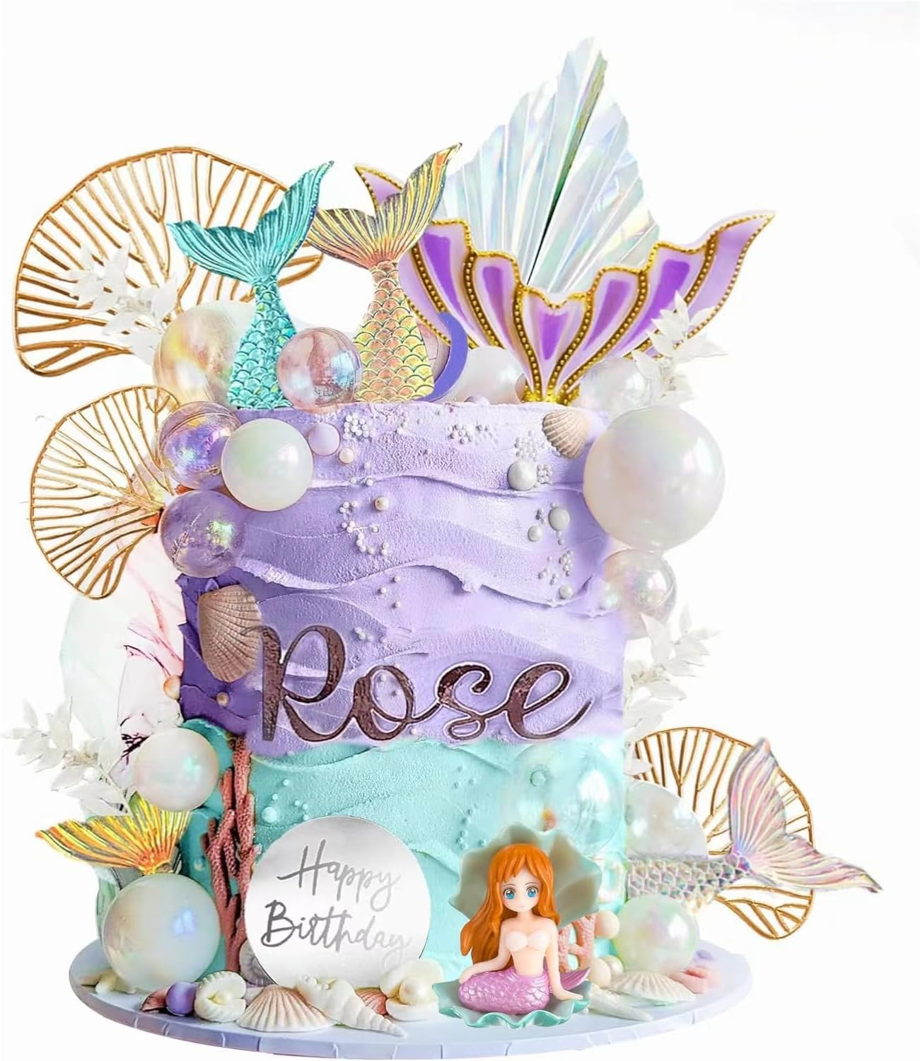 26 Pcs Mermaid Cake Decorations,Mermaid Tail Cake Decorations for Birthday Party Supplies image number 3