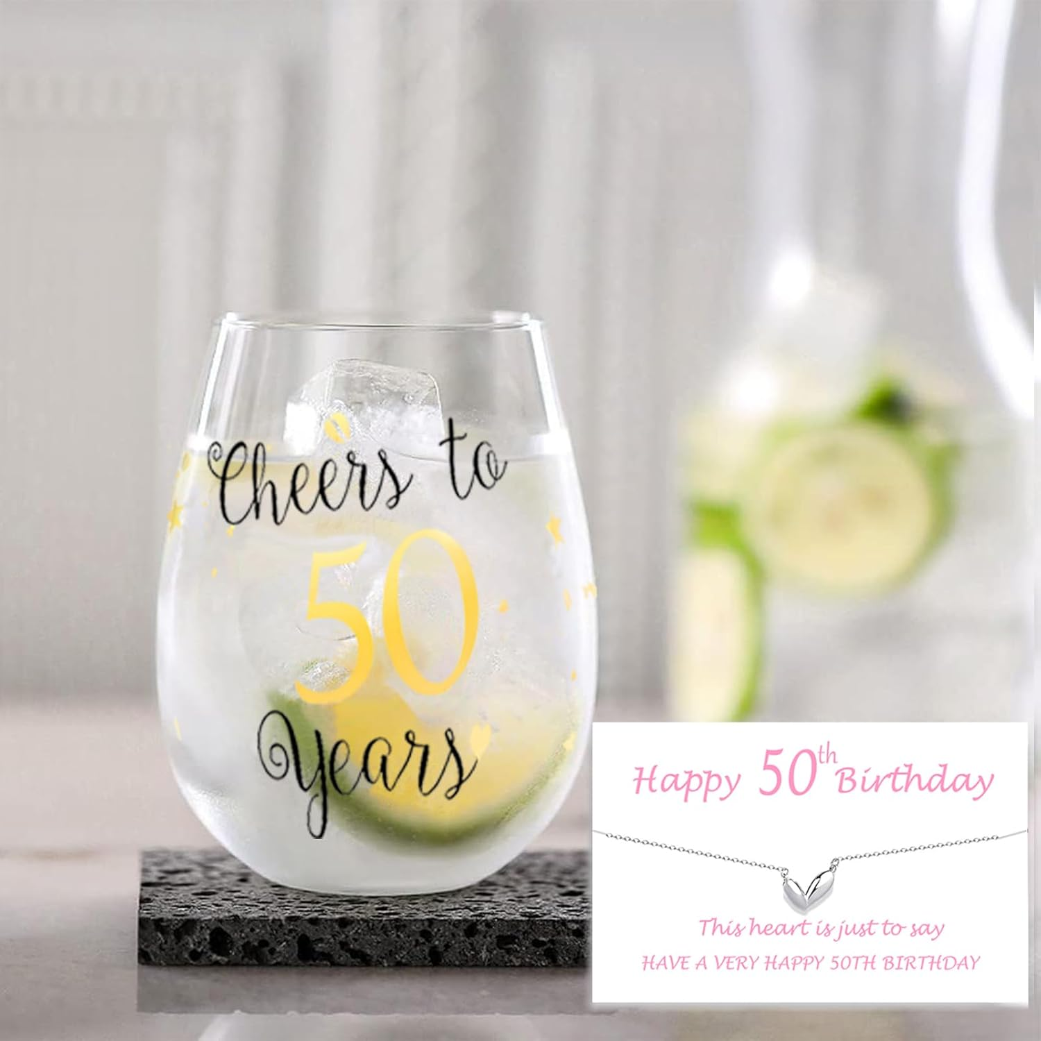 Golden Stemless Wine Glasses Cheers to 50Th Birthday Gifts for Men Women 50Th Birthday,Party,Wedding,Anniversary Party Decorations (50 Years) - 50 image number 1