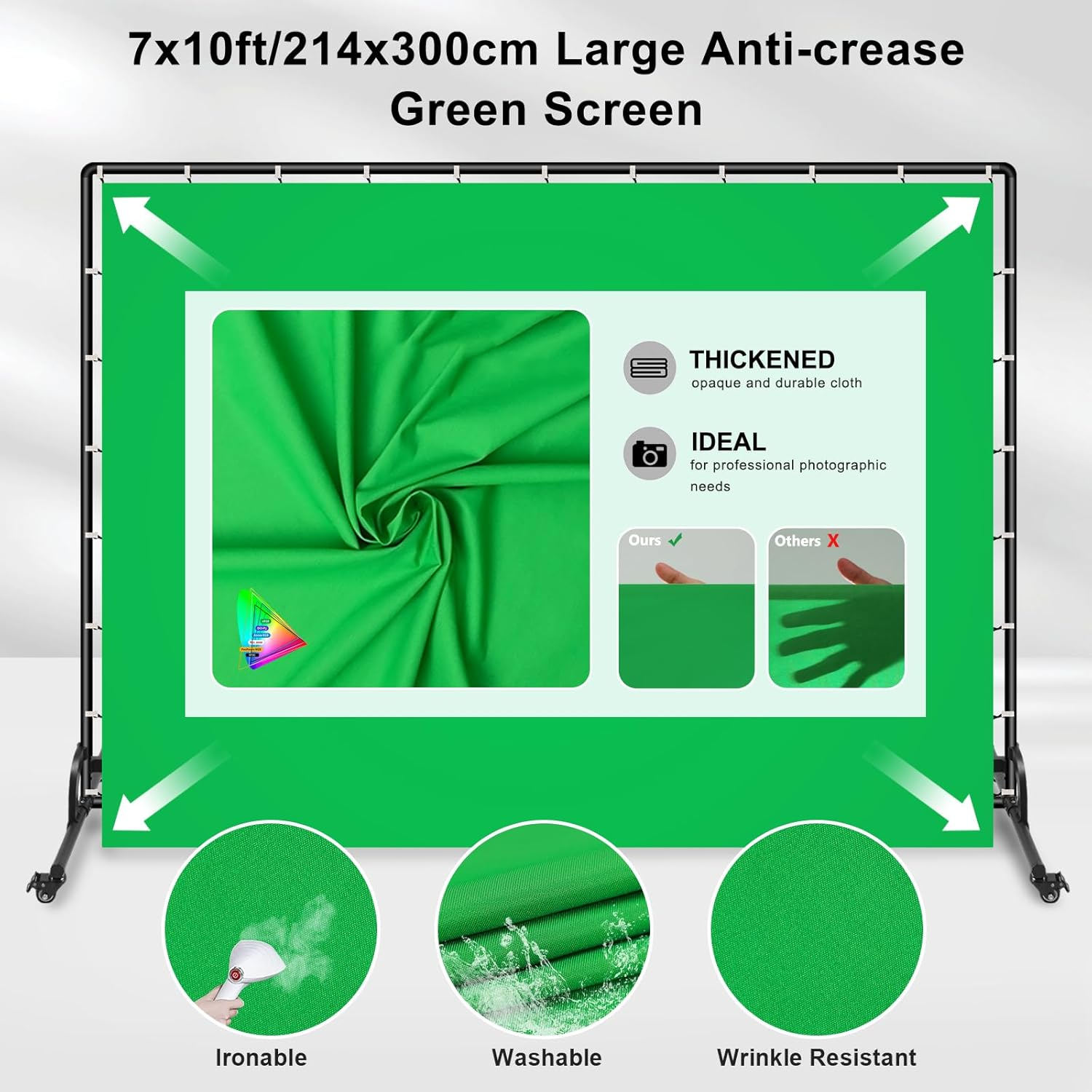 MSKIRA 7X10Ft Green Screen Backdrop with Movable Photo Backdrop Stand Kit, Greenscreen Background with Stand for Streaming, Studio Video, Zoom Meetings & Parties image number 6