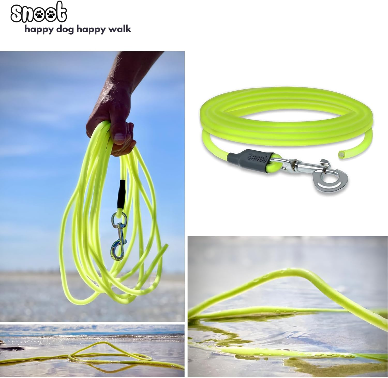 SNOOT 5 M round Lead, Recall Lead, Neon Yellow, Dog Lead, Training Lead, Very Stable, Dirt- and Water-Repellent