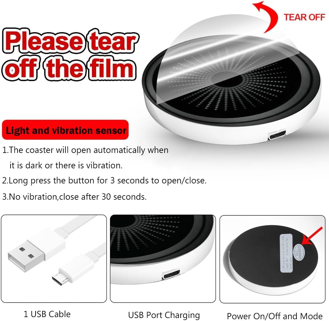 2 Pcs LED Car Cup Holder Lights,Usb Charging Car Coasters,7 Colors Luminescent Light Cup Pad,Luminescent Cup Pad Interior Atmosphere Lamp Decoration Light image number 2