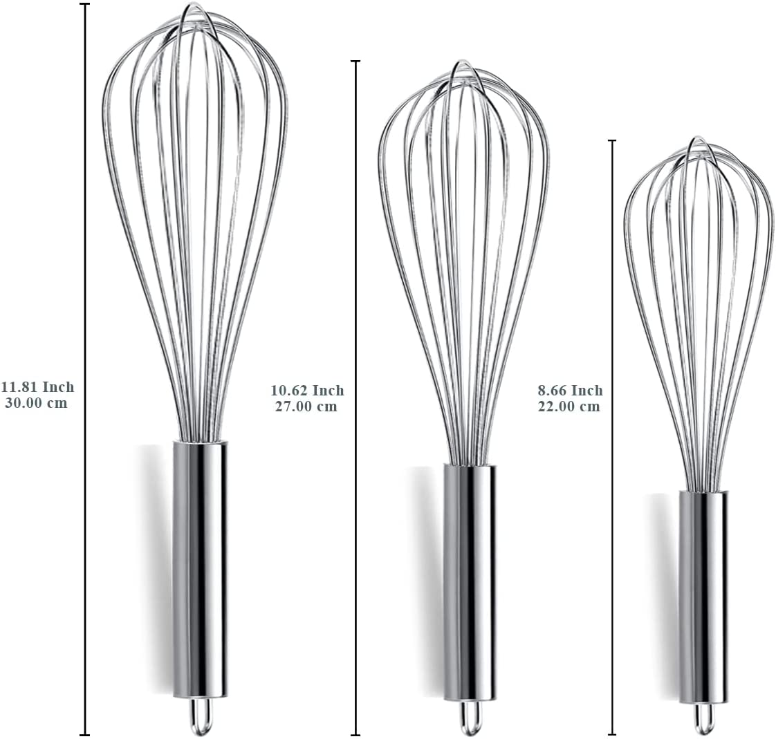Berglander 3 Pack Stainless Steel Whisks 8",10",12", Wire Whisk Set Kitchen Whisk (Pack of 3) image number 1