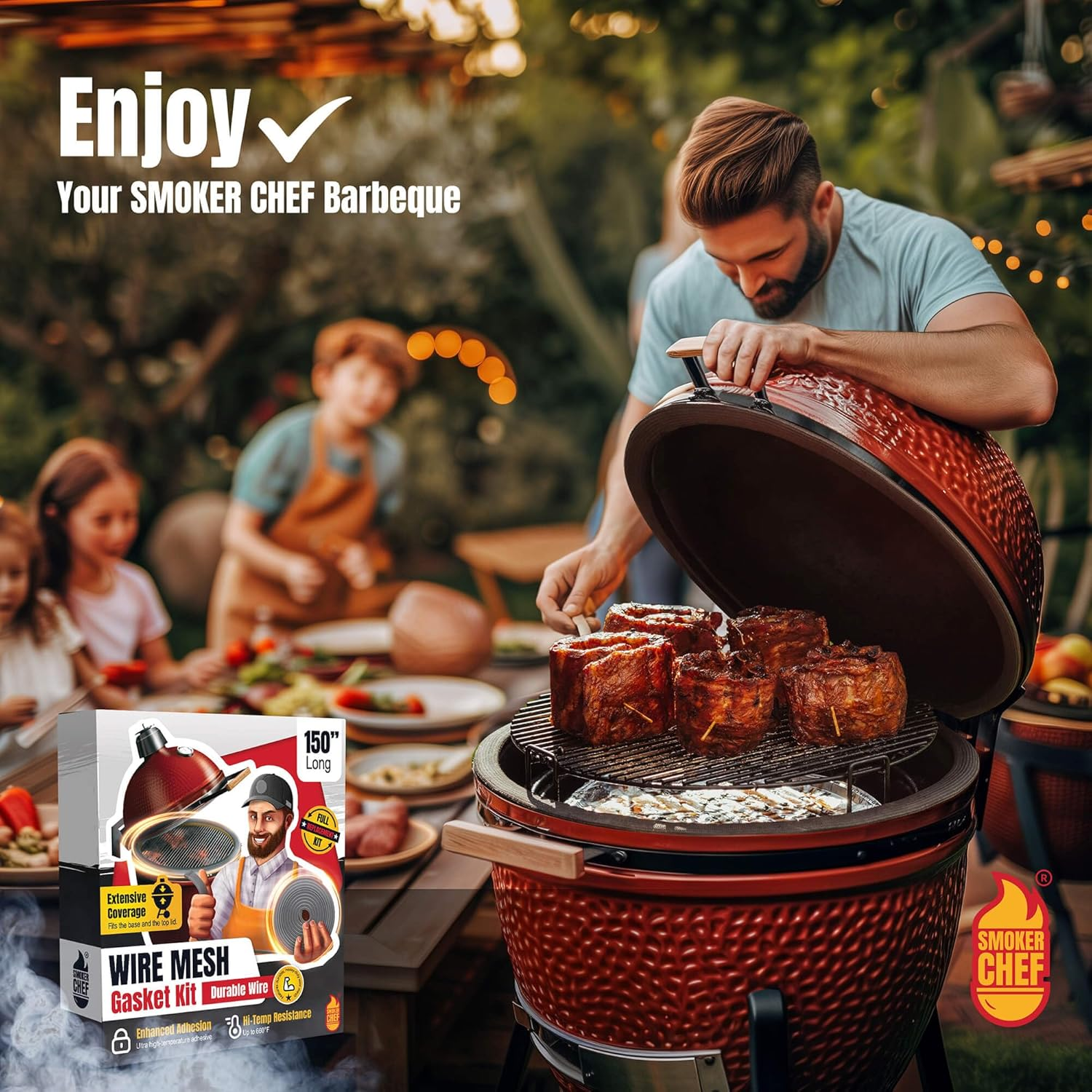 Wire Mesh Gasket Compatible with Kamado Joe - 180" Fiberglass Kamado Joe Gasket Replacement Kit - Fit for Big Green Egg - Kamado Joe Accessories & Replacement Parts - Smoker Gasket Seal by Smoker Chef image number 6