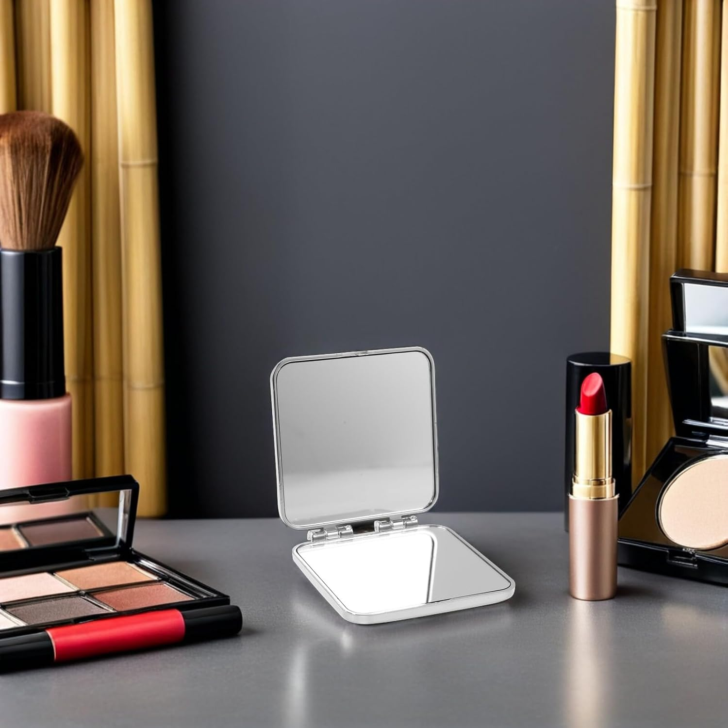 Iplusmile 2Pcs Electroplated Silver Compact Mirrors for Women, Portable Small Folding Pocket Makeup Mirrors for Travel and Handbag Use image number 1