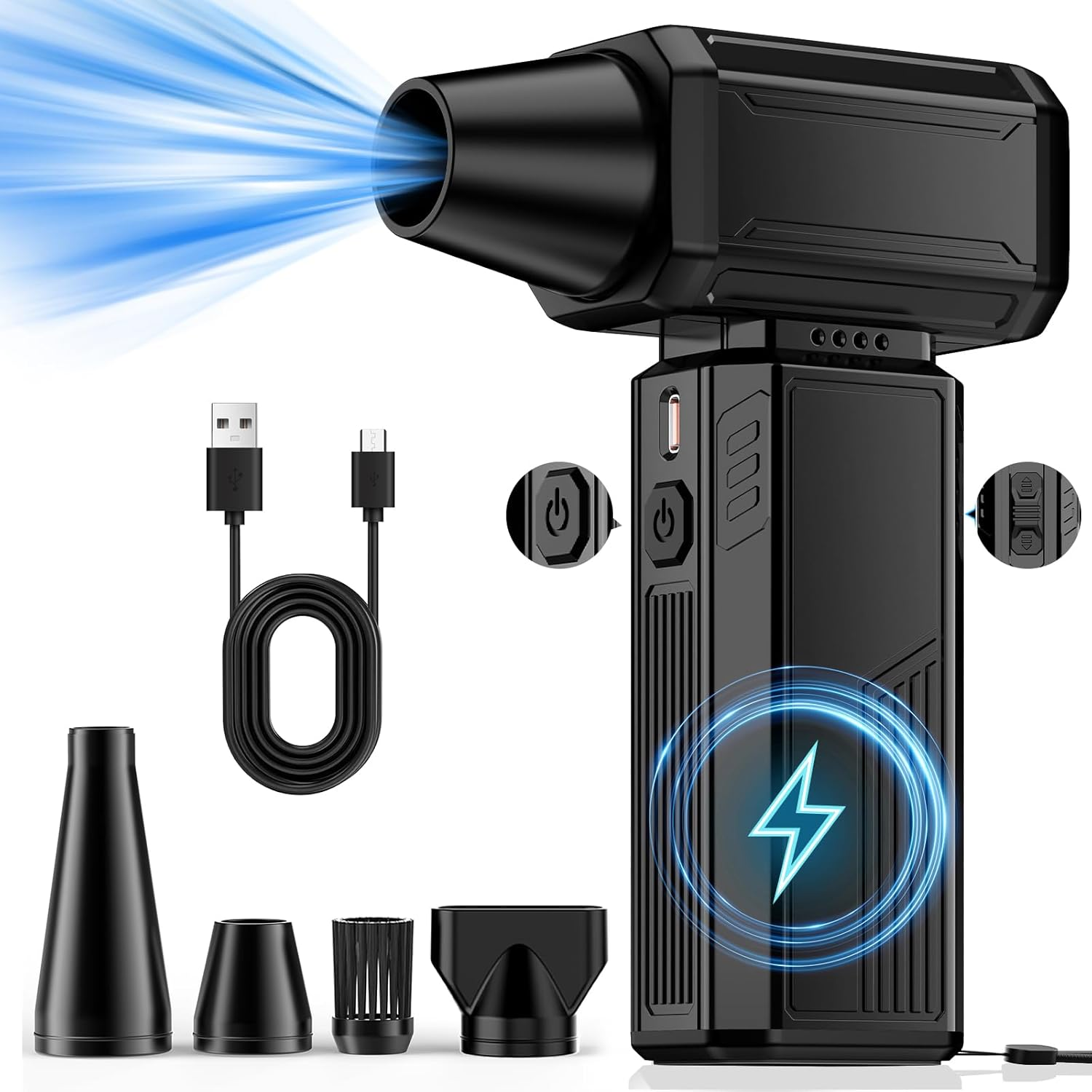 Compressed Air Duster, Super Powerful 180000 RPM Electric Air Duster Turbo Fan Stepless Speed Adjustable Powerful Blower High Speed Duct Fan-Air Broom for Home Outdoor Dust Rain Snow Car Dry Keyboards image number 1