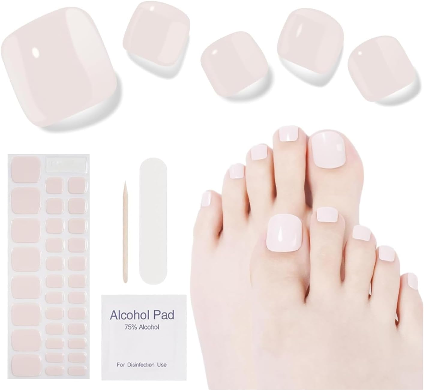 NKA 32 Strip Semi-Cured Gel Toe Nail Wraps &ndash; Salon Quality Pedi Stickers, Long-Lasting, Easy to Apply & Cure in 60 Seconds (WHITE FRENCH)