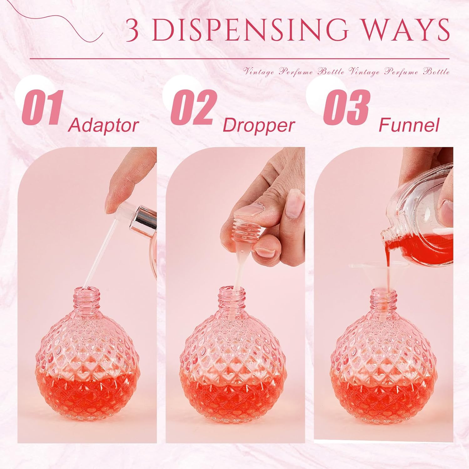 Teenyyou 4 Pcs 100Ml Retro Perfume Bottles Pink Empty Perfume Glass Bottle Refillable Decorative Bottles Fine Mist Spray Bottles for Women Perfume Atomizer Sprayer with Refill Tool for Travel image number 4