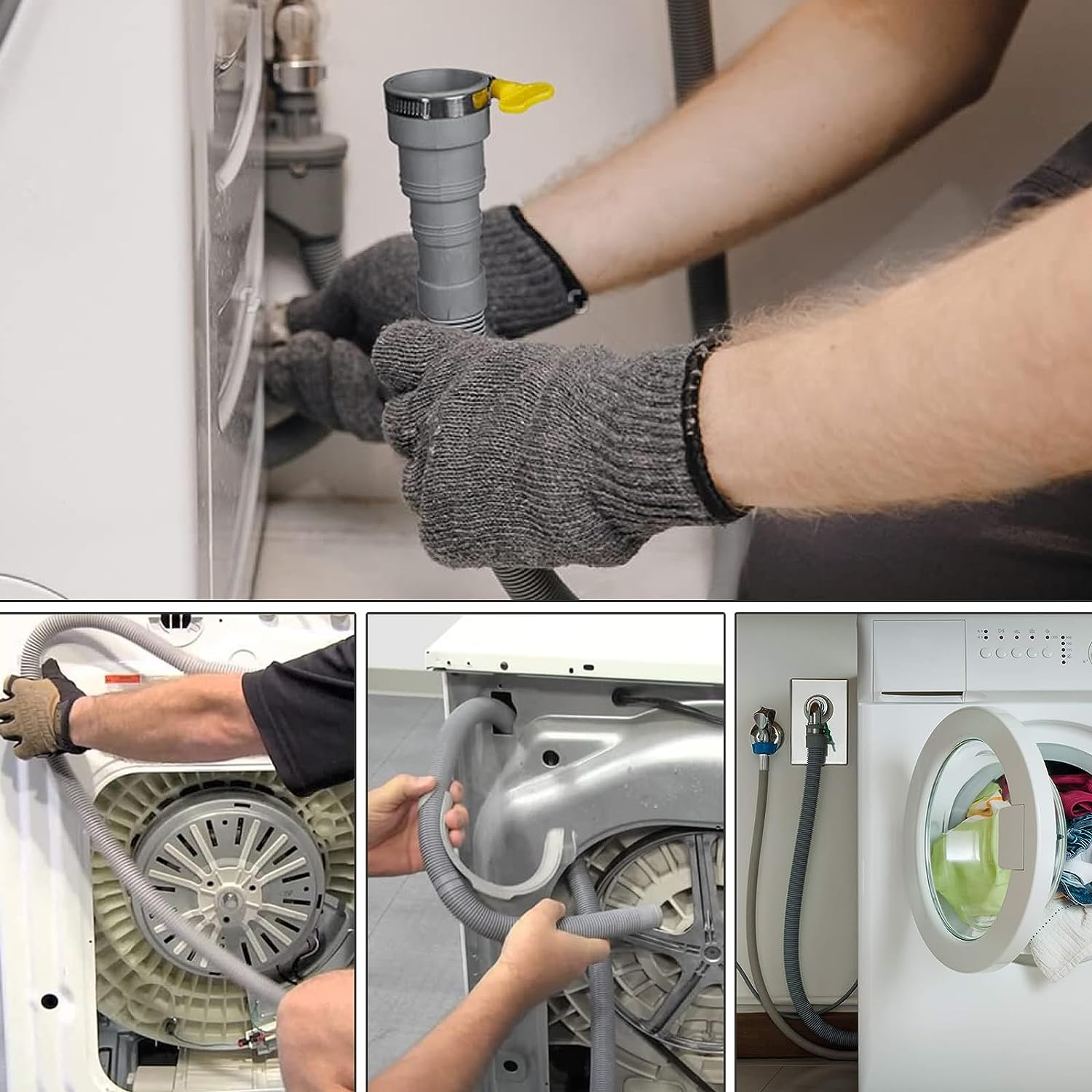 Washing Machine Drain Pipe Kits, 2M/3M/4M Thick Universal Soft Replacement Hoses for Dishwasher Washing Machine, Flexible Extension Pipe Drain Hose Water Pipe (Grey-4M/13Ft)