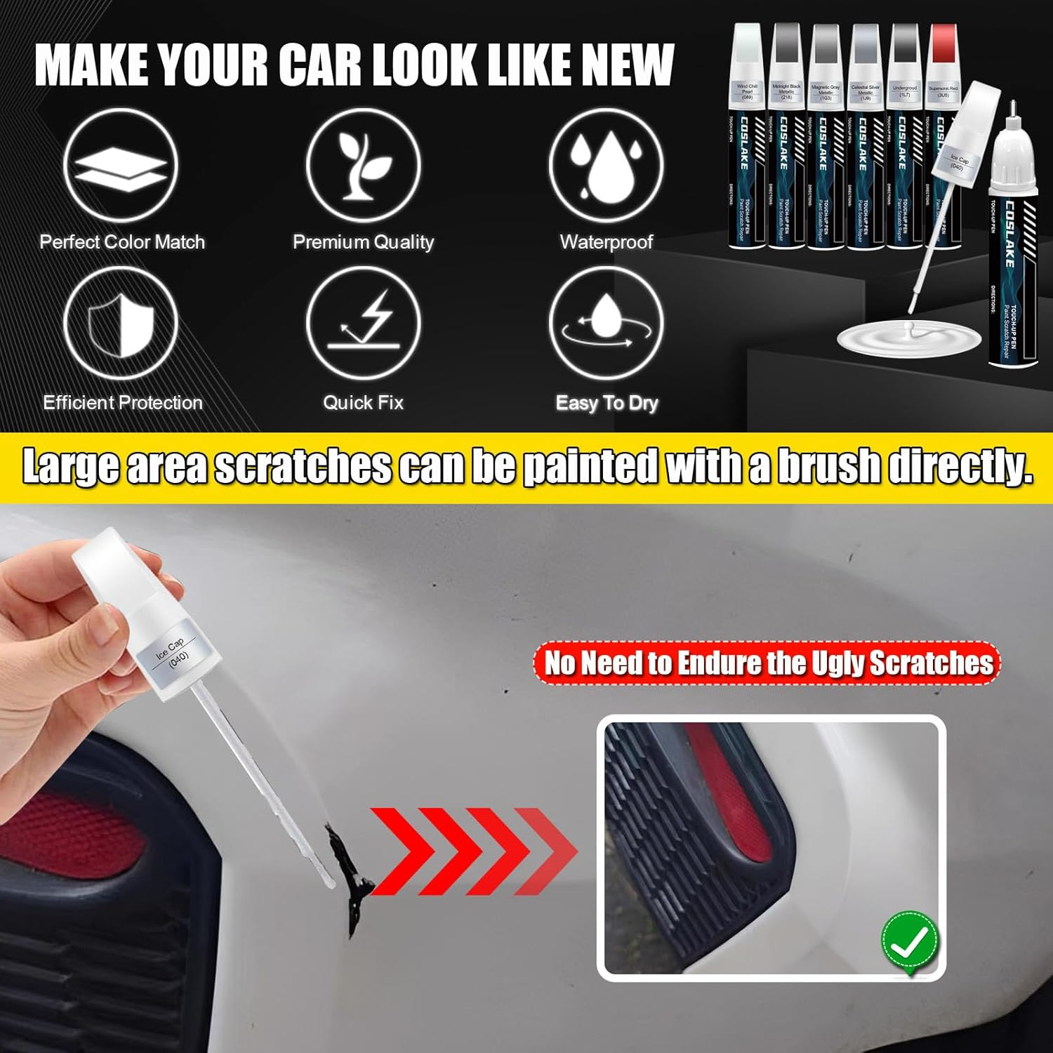 COSLAKE Car Touch up Paint(Magnetic Gray Metallic(1G3)) for Toyota, Car Paint Scratch Repair Kit, Quick & Easy Solution to Repair, 2 in 1 Scratch Remover Pen with Color-Matched image number 5