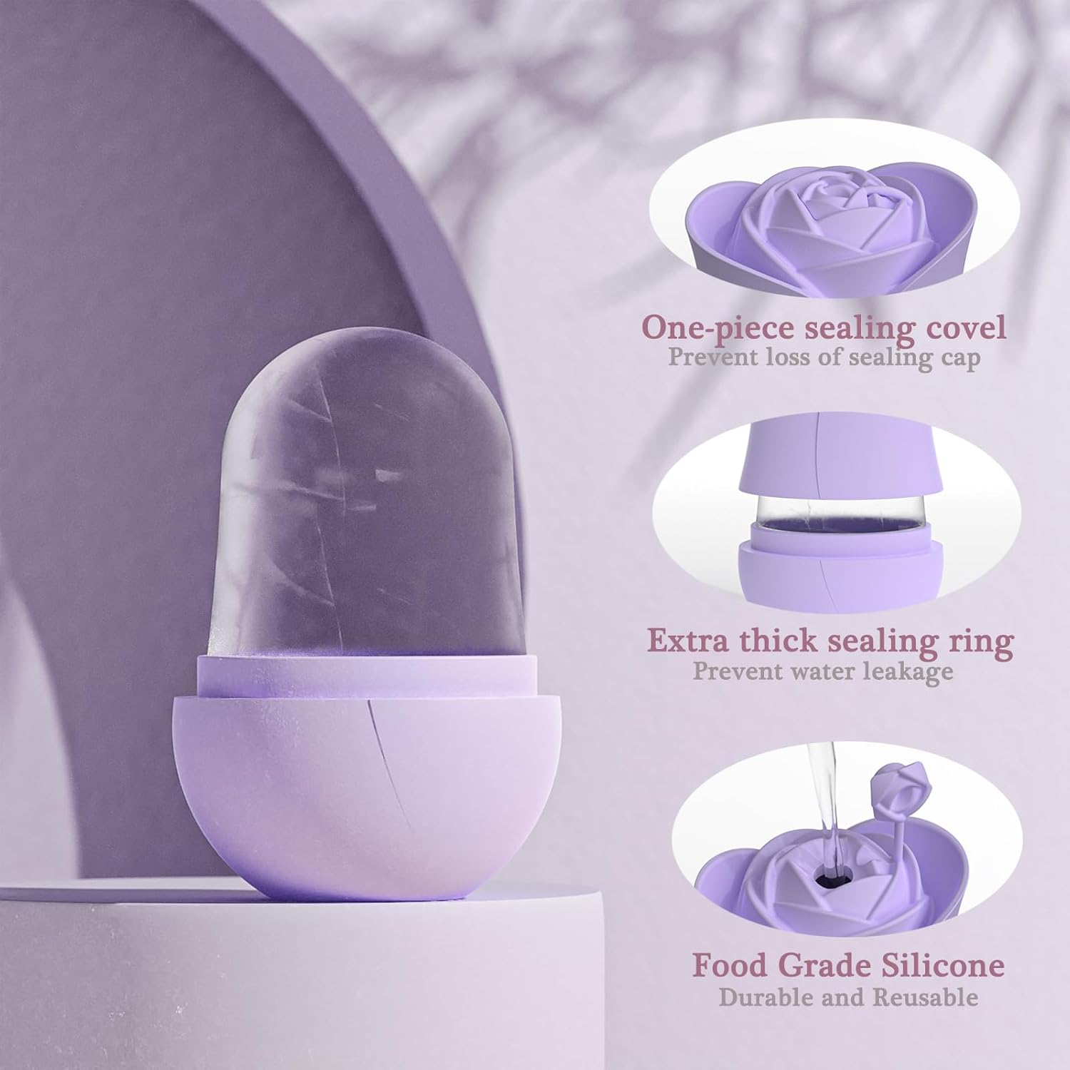 Roseflower Facial Ice Roller, Rose Top Ice Roller for Face and Eyes, Reuseble Silicone Ice Mold for De-Puff, Reduce Redness, Shrink Pores, Sunburn Repair, Face Massage, Birthday Holiday Beauty Gift - Pink Rose image number 4