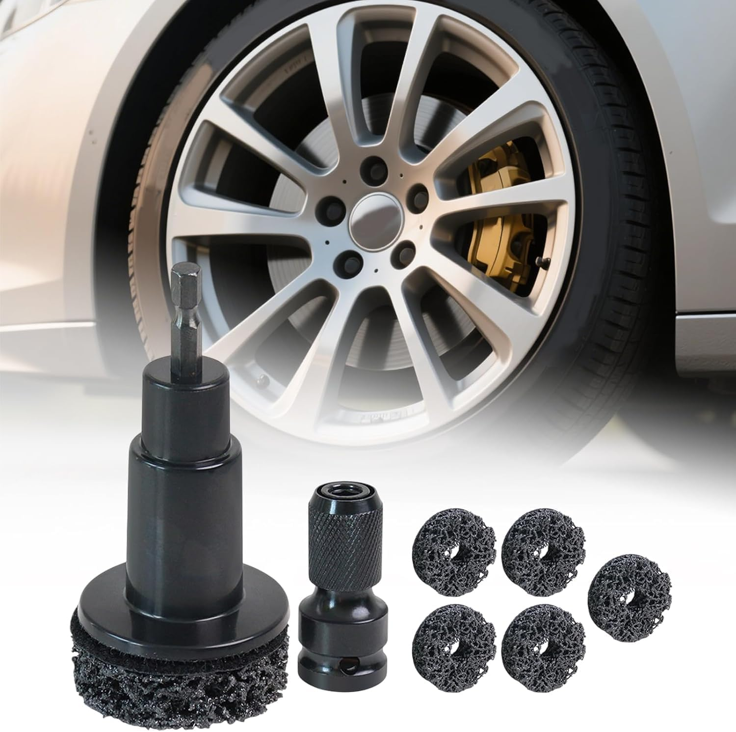 Polishing Maintenance Automotive Tool, Stud Removal Tool Wheel Hub Resurfacing Kit, Portable Rust Remover Cleaner Kit Polishing Maintenance Automotive Kit for 1/2 Inches Wrenches