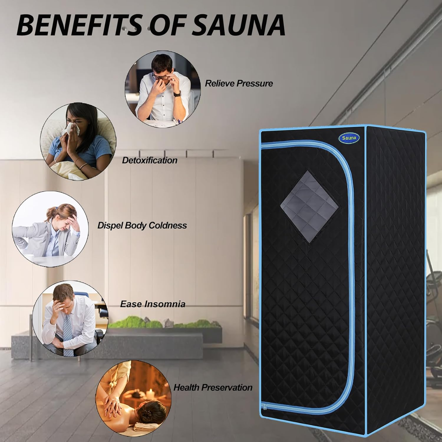 Infrared Sauna,Portable Infrared Sauna for Home Spa,With Heated Feet and Portable Chair with Timed and Adjustable Temperature Settings for Reduce Stress Fatigue Indoor Sauna(Black) image number 4