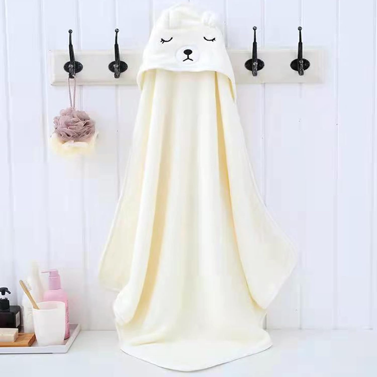 Hooded Baby Towel, Baby Bath Towels with Hood,Unique Animal Design Baby Towel with Hood Soft Absorbent Baby Bath Towels, for Newborn Baby Boy and Girl (White) image number 5