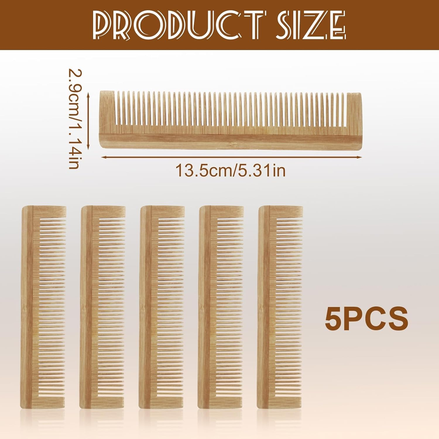 SMCEHEYA 5Pcs Wooden Comb, Fine Tooth Comb Large, Hair Comb for Men and Women, Bamboo Comb 100% Natural, Detangler Comb No Handle, Handmade Combs Anti-Static, Suitable to All Hair Type/Beard/Mustache image number 3