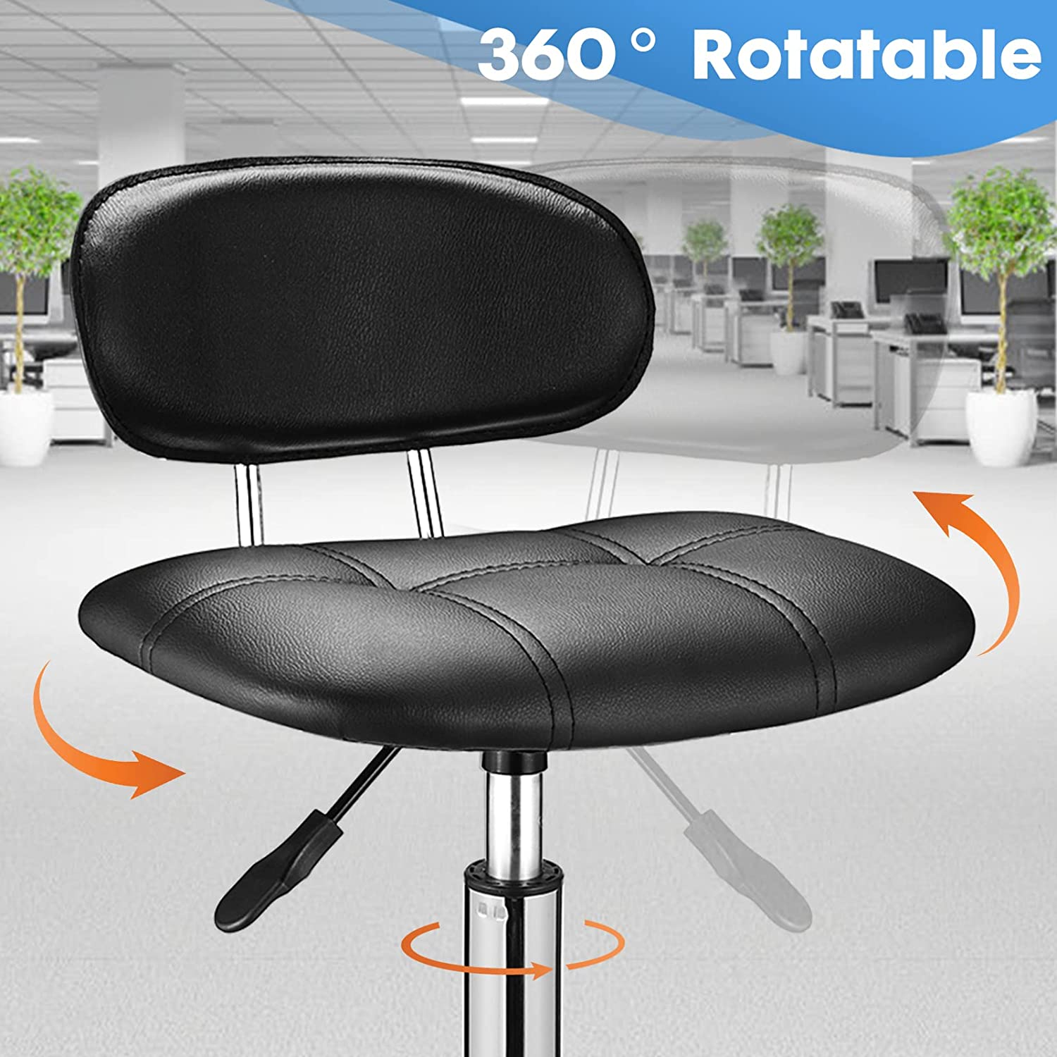 Square Rolling Stools with Backrest Height Adjustable Swivel Stool with Wheels Black image number 6