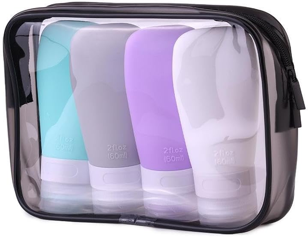 JZS Portable Travel Bottles, 4 Pack 90Ml Silicone, White, Cylindrical, TSA Approved, Leak Proof, Refillable, Squeezable