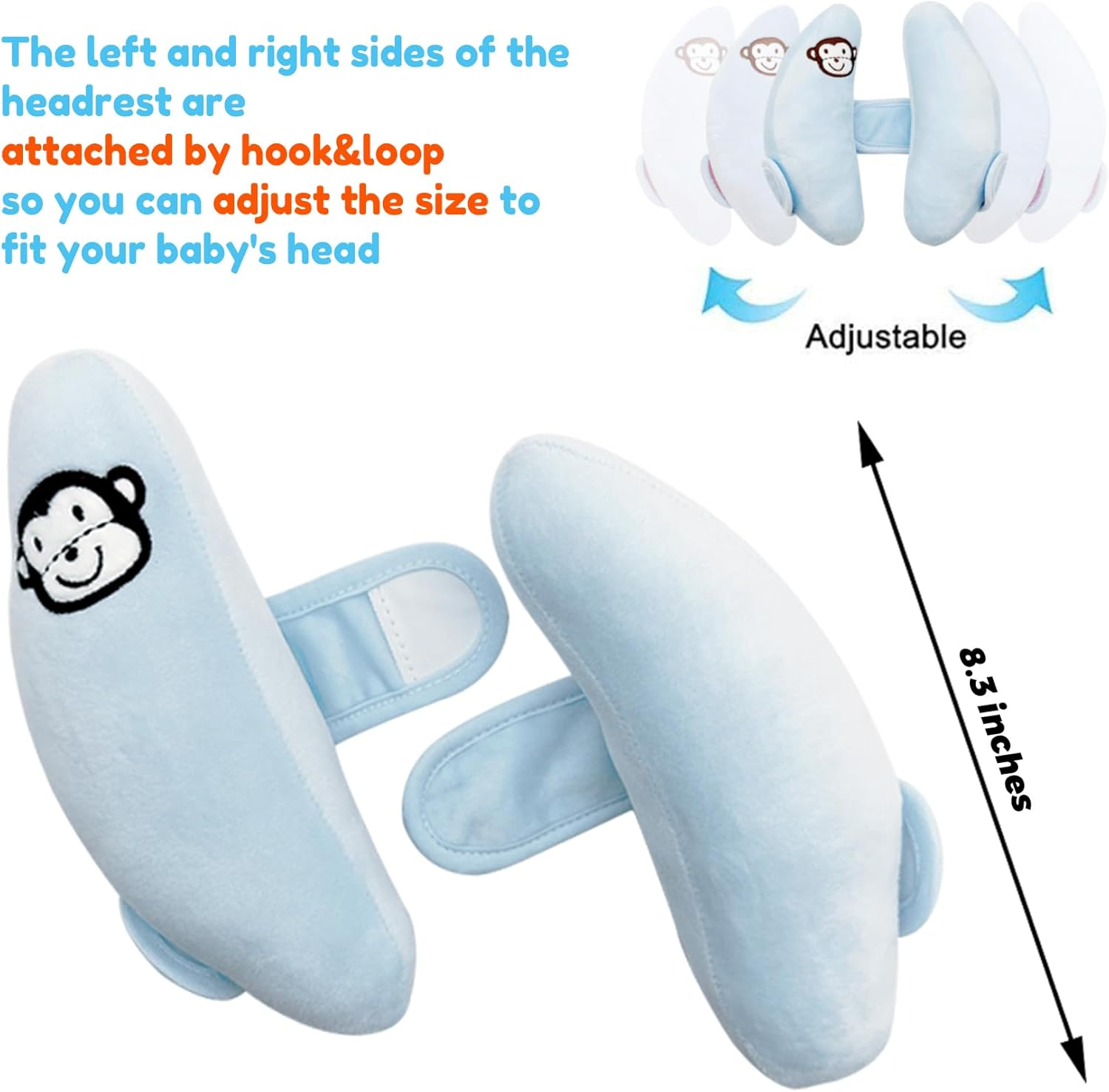 Adjustable Baby Head Neck Support Pillow,Baby Travel Pillow Cushion for Car Seat,Stroller Headrest Pillow for Infants,Head and Neck Support Pillow for Pushchair,Blue - Blue image number 4