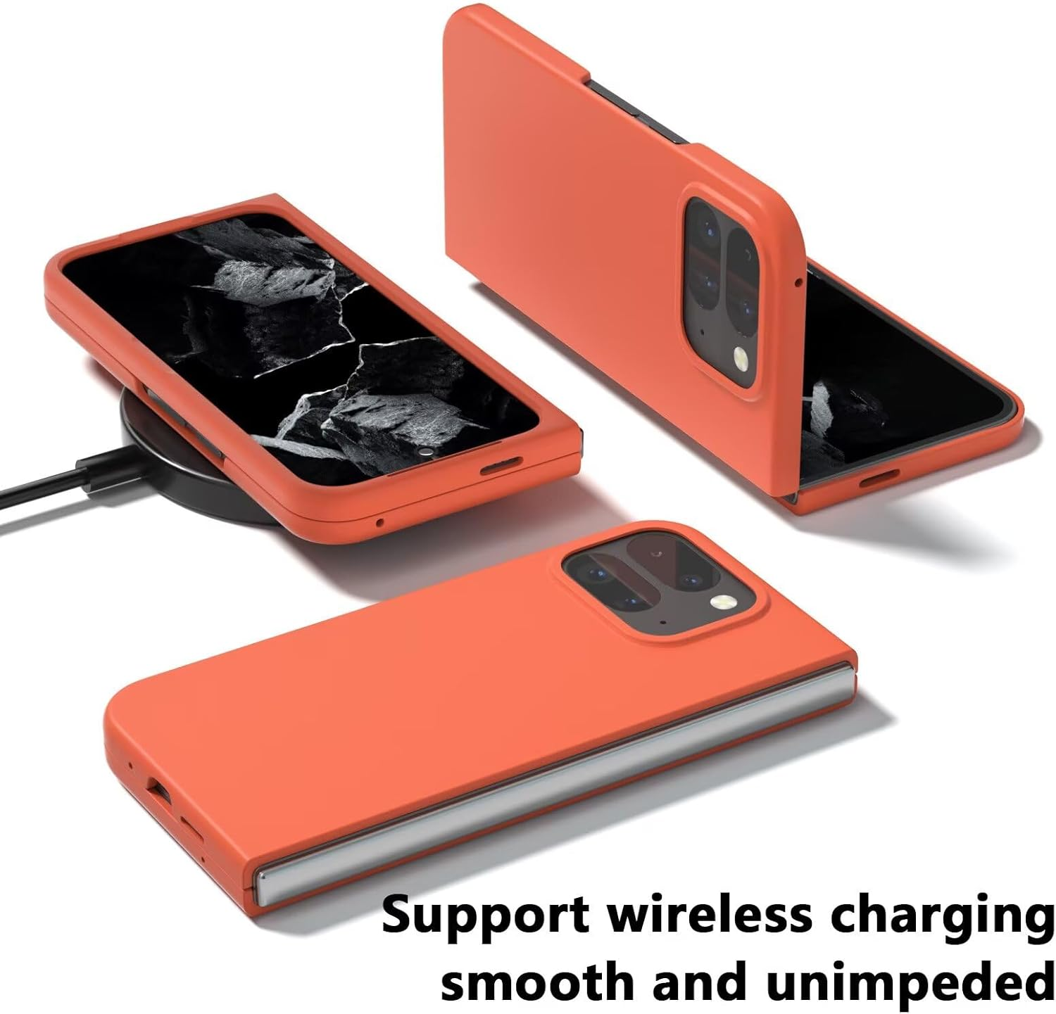 HONLEN Case Suitable for Google Pixel 10 Pro Fold (8 Inches), Hard PC Silicone Mobile Phone Case, Drops and Scratch-Resistant - Orange - Black image number 6