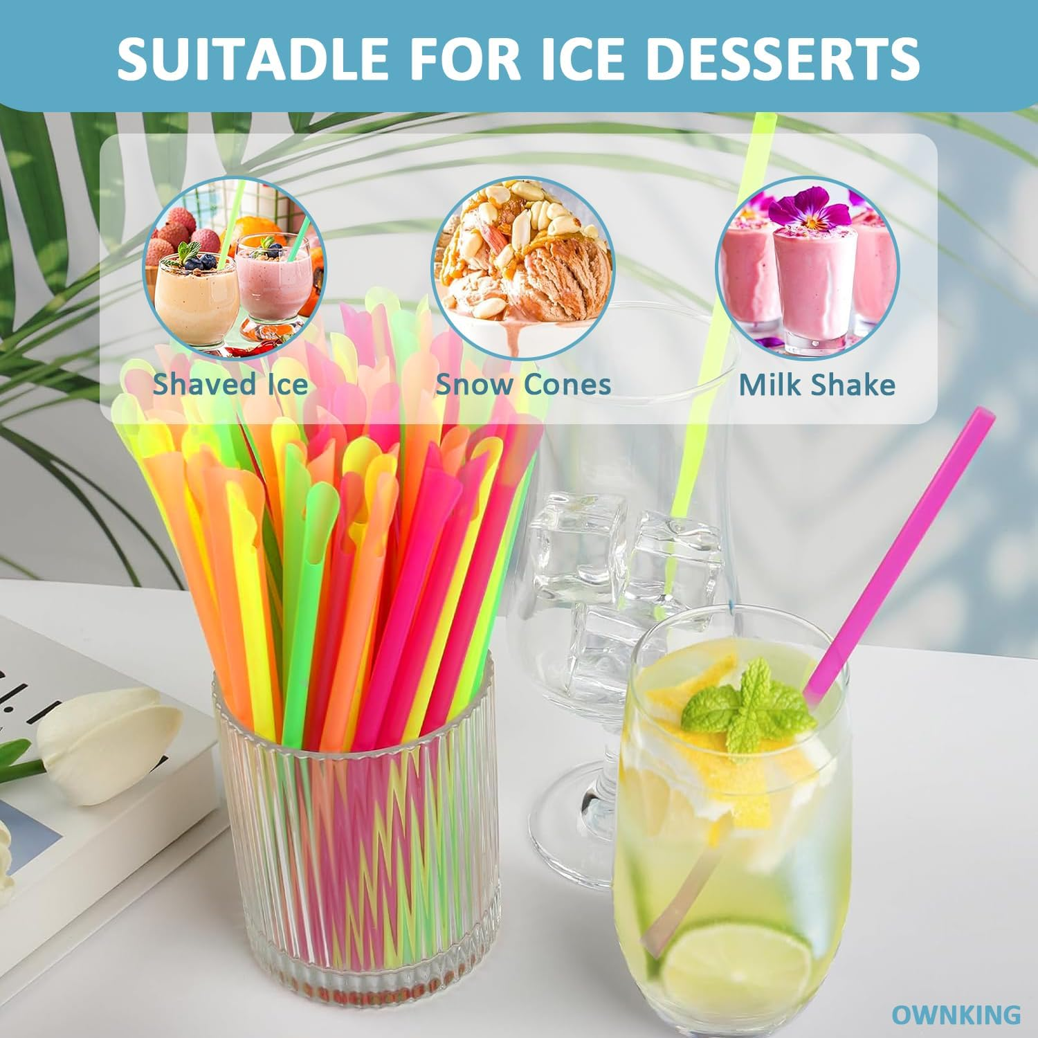 110 Pcs Spoon Straw, Plastic Straws with Spoons, Thickened and Hardened Food Grade Reusable Plastic Straws for Smoothie, Ice Cream, Drinking, Party, Stirring Spoon, Multiple Colors image number 3