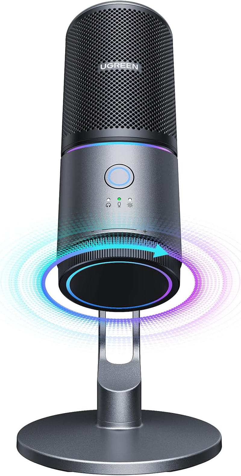 UGREEN Condenser Microphone for PC, USB Mic with RGB Lights, Mute Button, 24Bit/96Khz, Cardioid Polar Pattern, Volume Control, for Streaming, Gaming, Podcasting, Recording, Laptop, PS5 image number 4