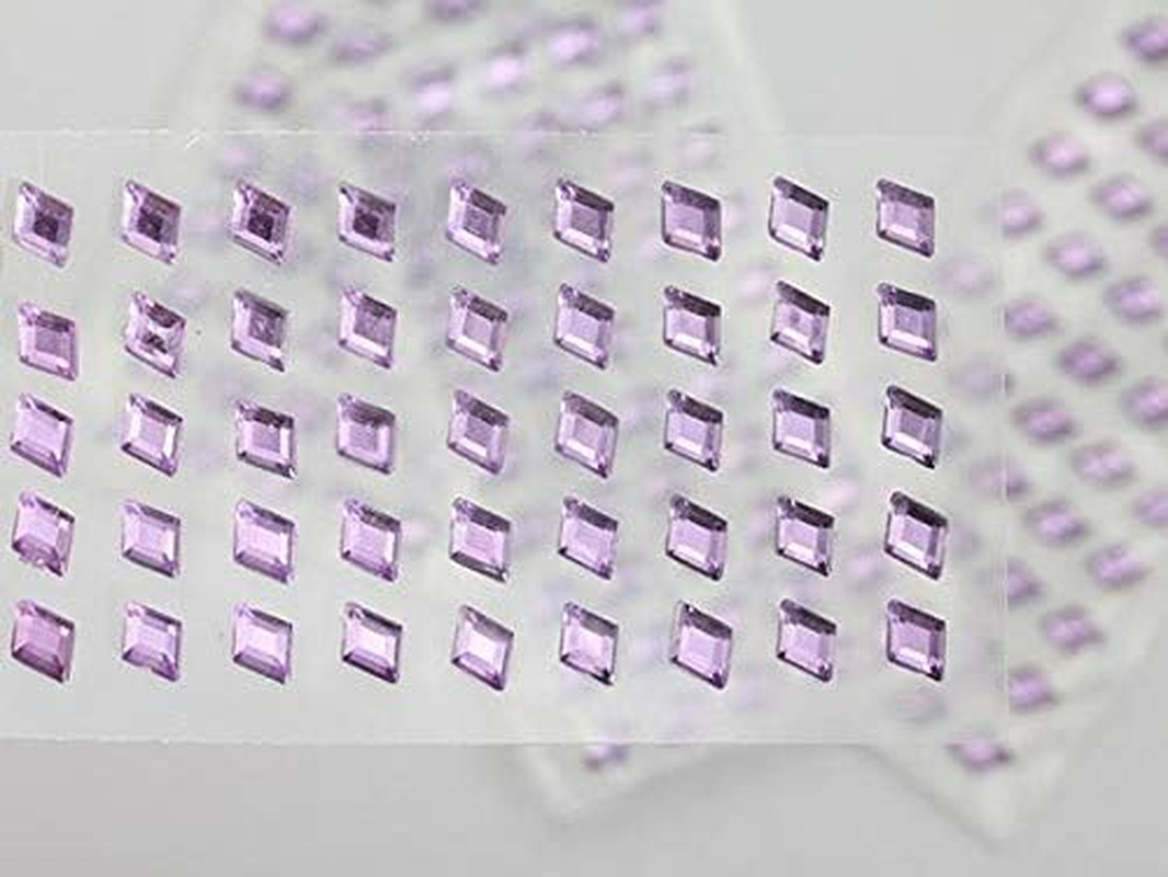 6Mm Crystal LQ01 Square Self Adhesive Acrylic Rhinestones Plastic Face Gems Stick on Body Jewels for DIY Cards and Invitations Crafts Bling Sticker - 5 Sheets - 250PCS
