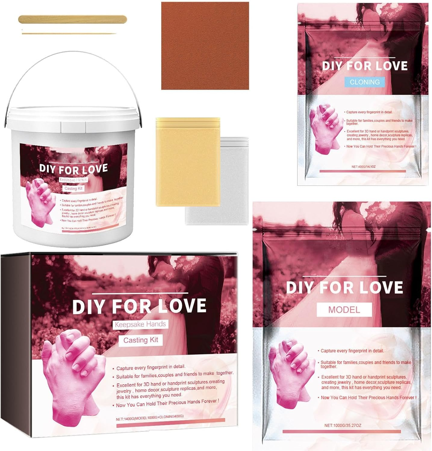 Family Hands Casting Kit | Valentine'S Day Hand Casting Powder - Valentine'S Day Hand Model Crafts Plaster Hand Mold Casting Supplies for Friends image number 4