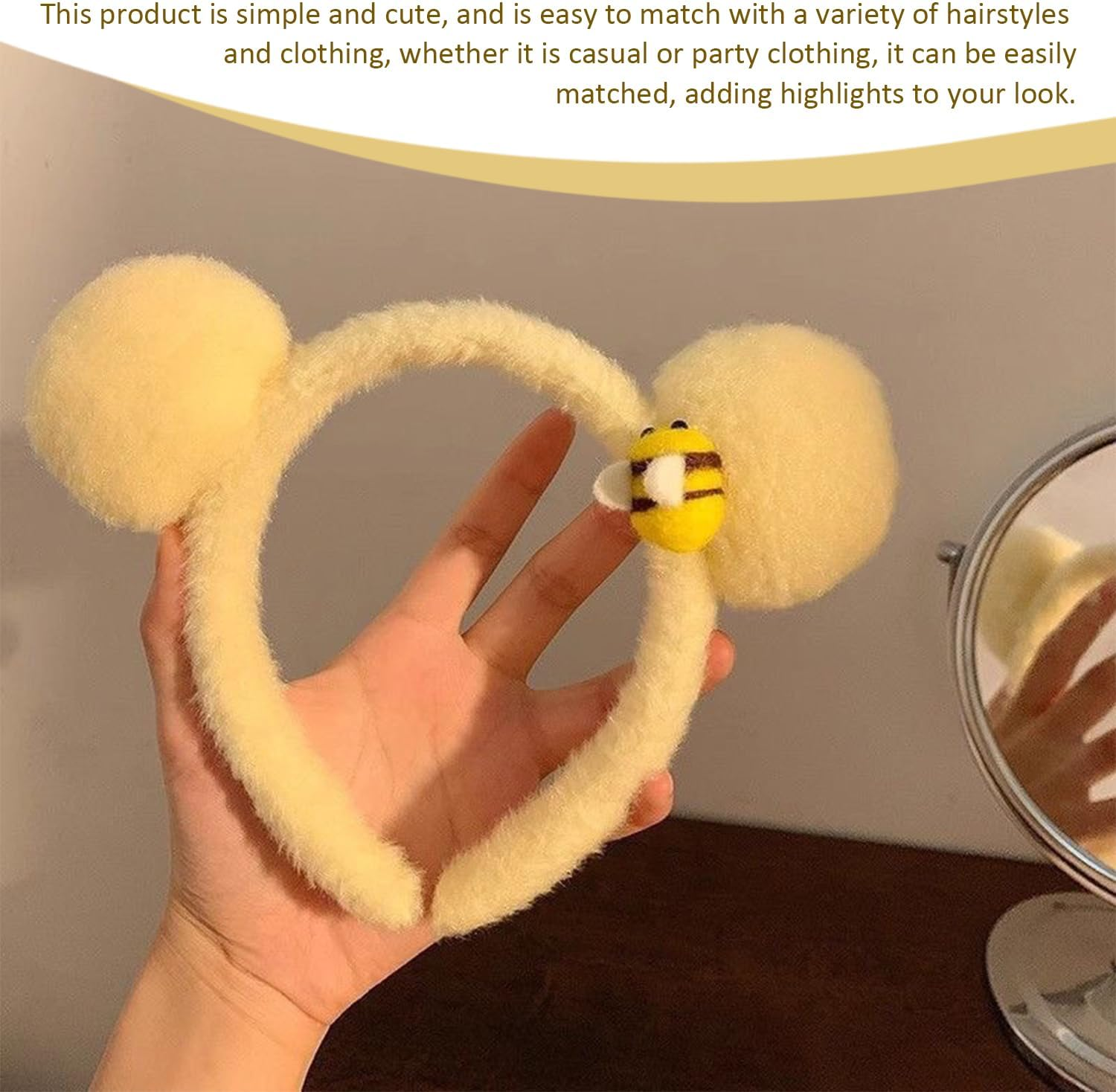 1 Headband, 1 Hairpin and 2 Hair Rings, Bee Theme Accessories, Cute Plush Hair Accessories, Clothing Accessories. image number 2