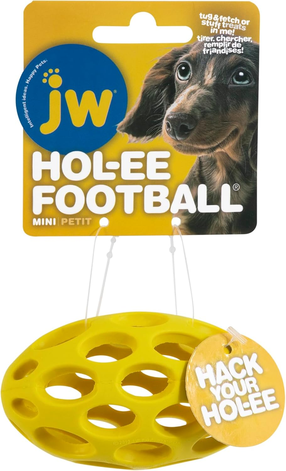 JW Pet Hol-Ee Football Dog Toy Puzzle Ball, Natural Rubber, Mini (5.25 Inch Length), Colors May Vary image number 2