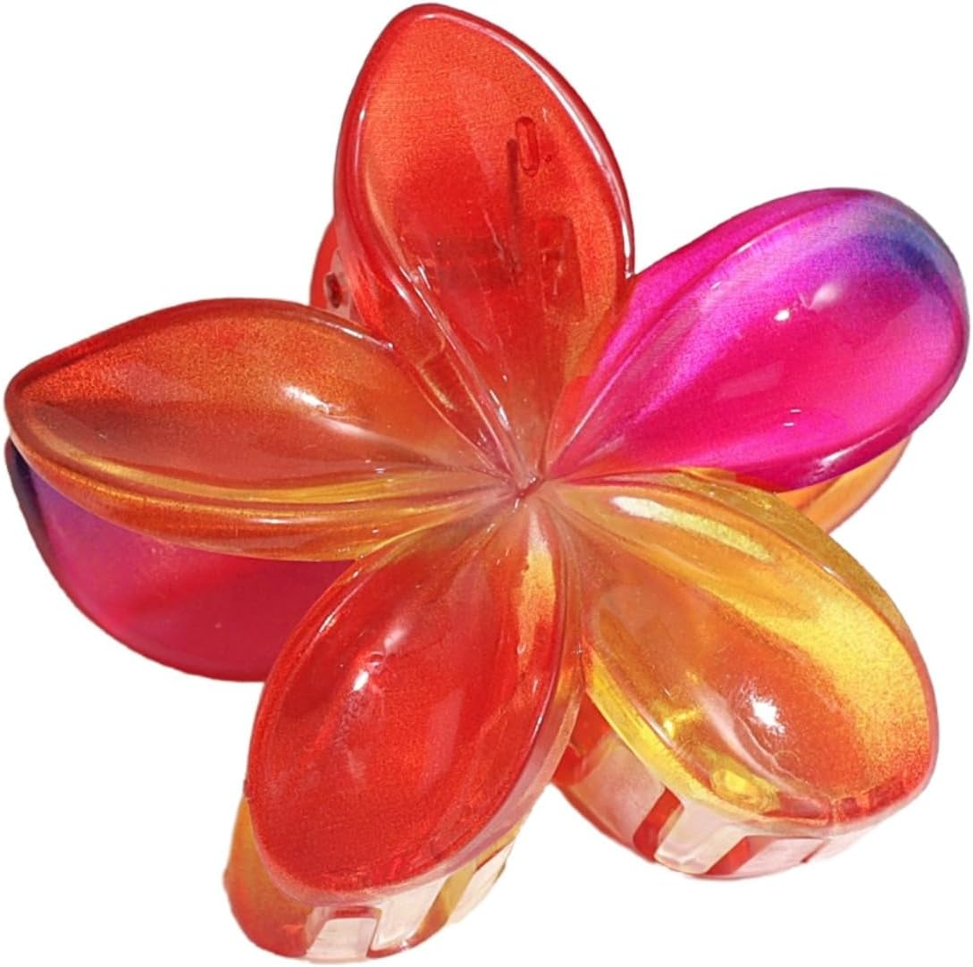 Blausky Pack of 6 Flower Hair Clips, Plumeria Flowers Hair Clips, Flower Hair Clip, Hawaiian Hair Accessories, Colourful Flower Hair Clip, Non-Slip, Cute Acrylic Hair Clips for Women, Red Green Yellow image number 4