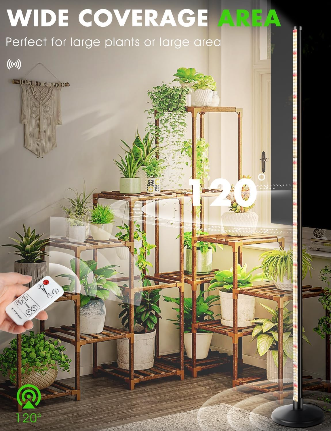 145Cm Grow Lights for Indoor Plants: 36W 280 Leds Full Spectrum Plant Lights for Seed Starting with Timer and 10 Level Dimmable Standing Plant Growing Lamp for Greenhouse with Hanging Accessory image number 3