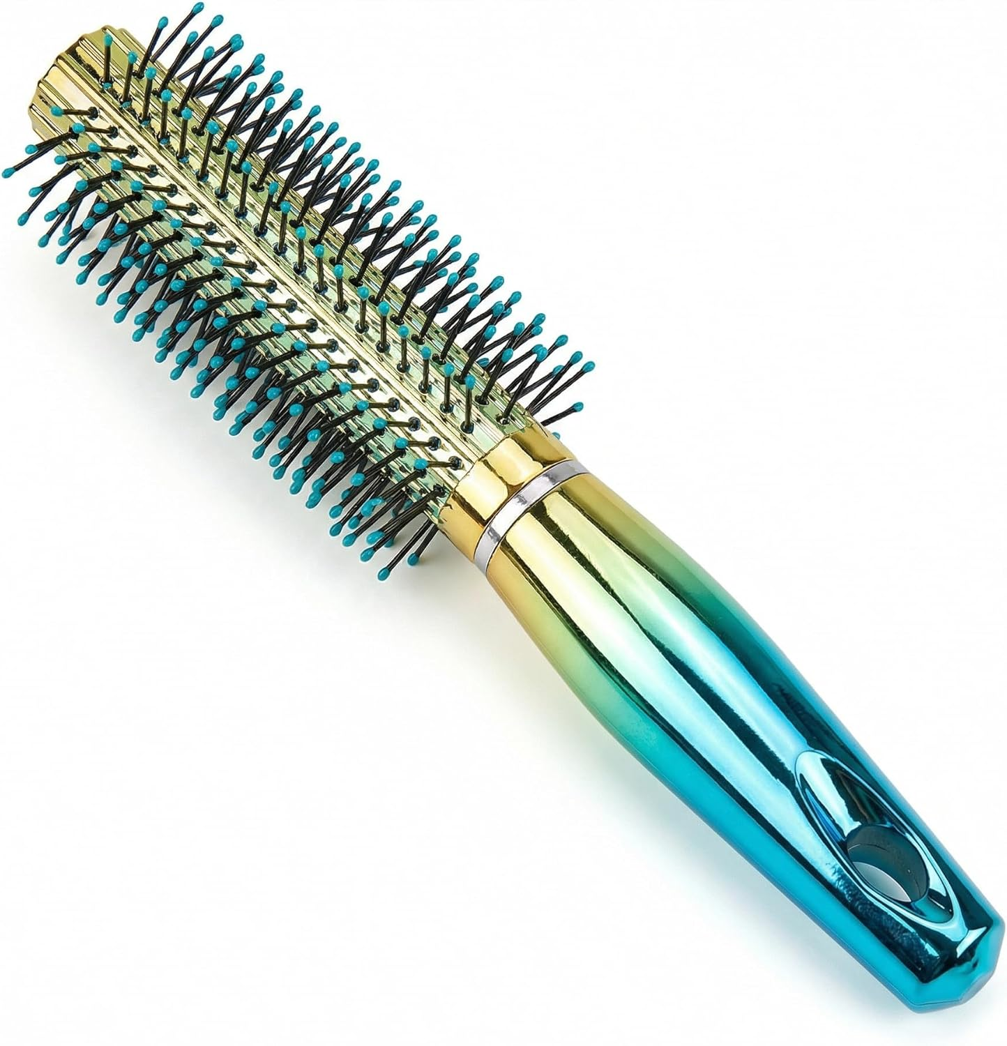 MIJOMA Nylon Bristle Hair Brush - Iridescent Metallic Finish - Ergonomic Handle - Ideal for Daily Styling & Grooming (Round Brush - 23Cm)