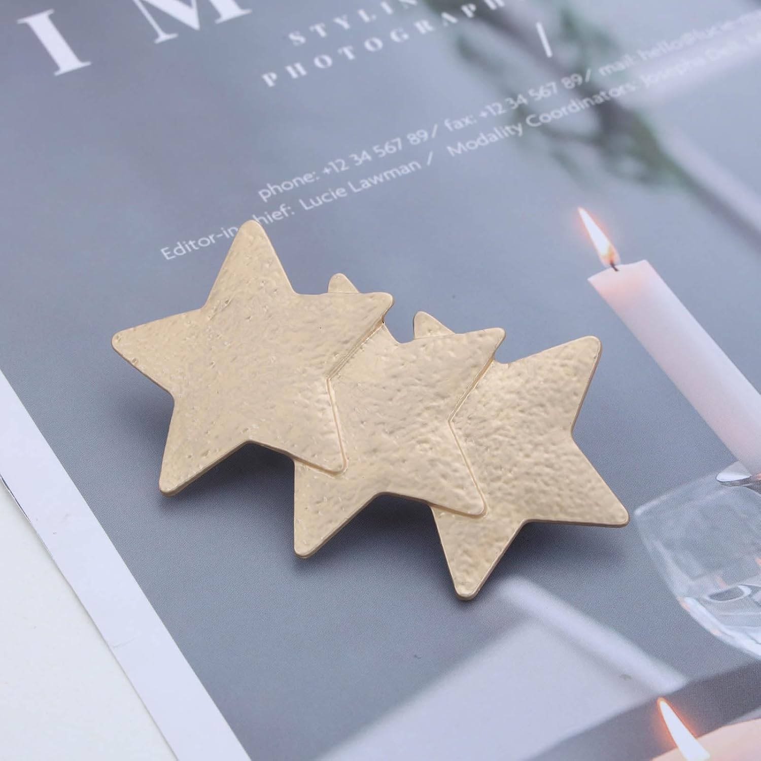 Enautoabs French Metal Hair Clip for Women Gold Star Hair Clip Headwear Large Star Geometric Hair Clips Star Shape Hair Clip Ponytail Holder Hair Clip Decorative image number 5