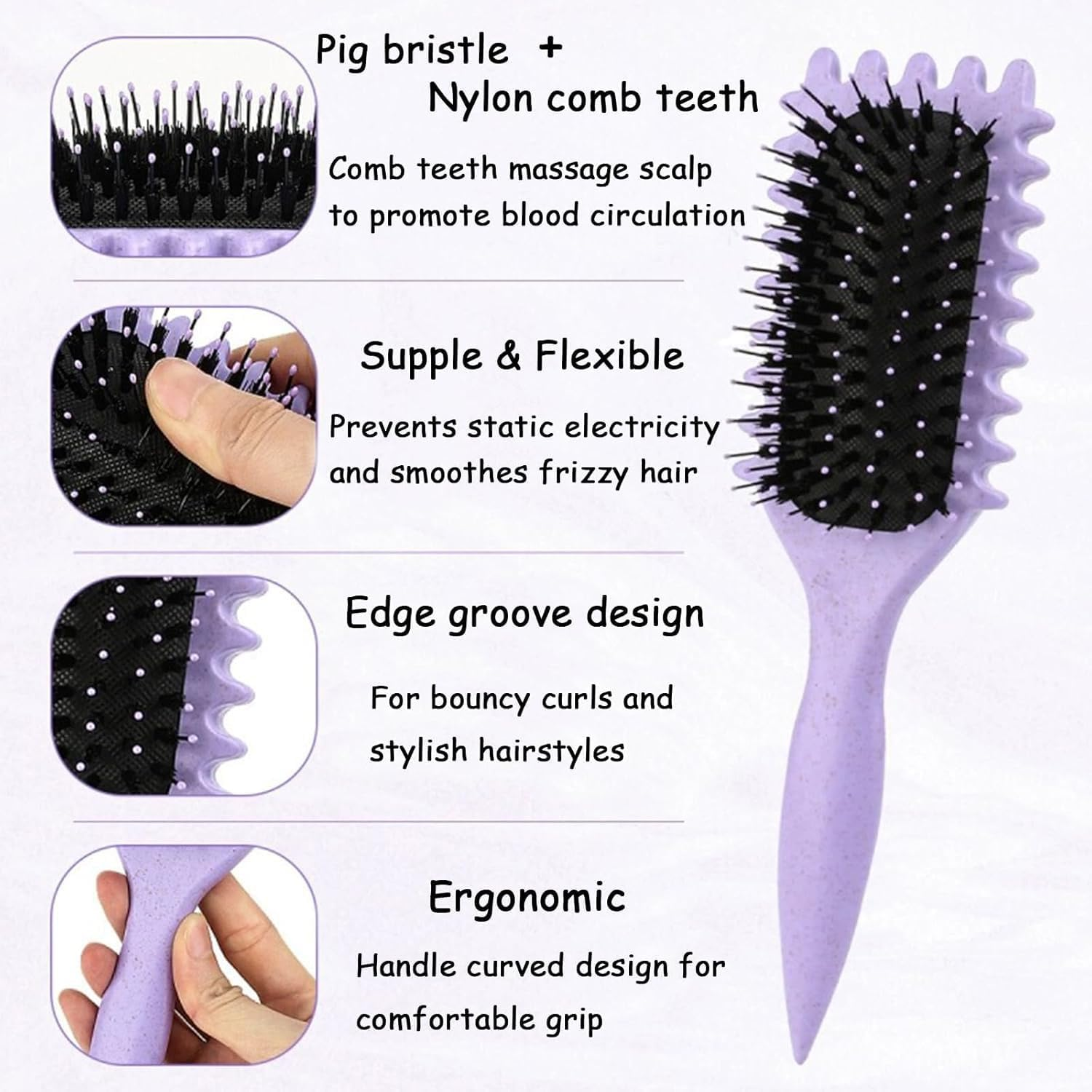 Curly Hair Brush Bounce Curl Define Brush for Defining and Curling (Purple) image number 2