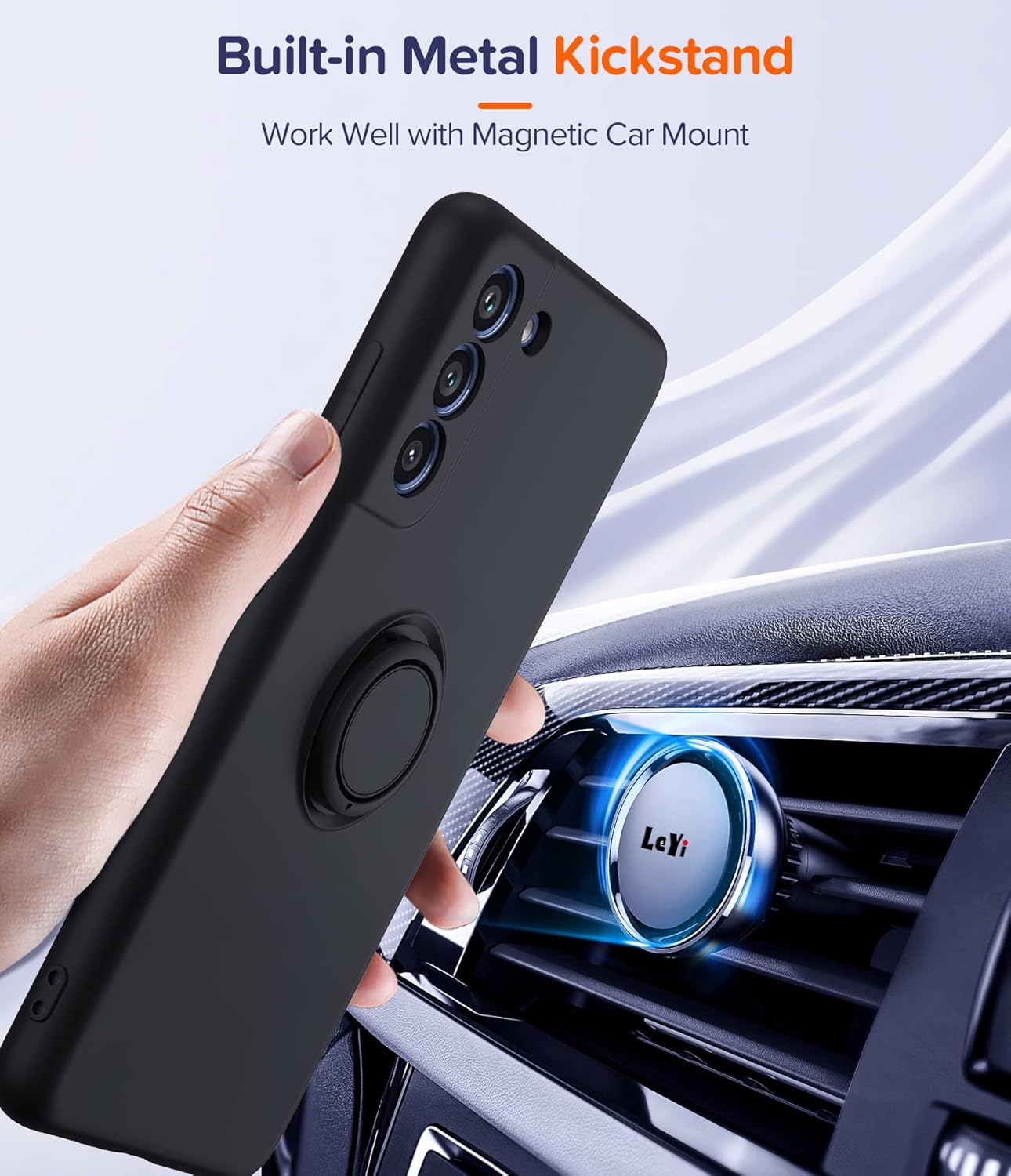 Leyi for Galaxy S21-FE-5G Case: Samsung Galaxy S21 FE 5G Case with [2 Pack] Tempered Glass Screen Protector Magnetic Kickstand 360&deg; Rotatable Ring Holder, Protective Phone Case for S21FE 5G, Black