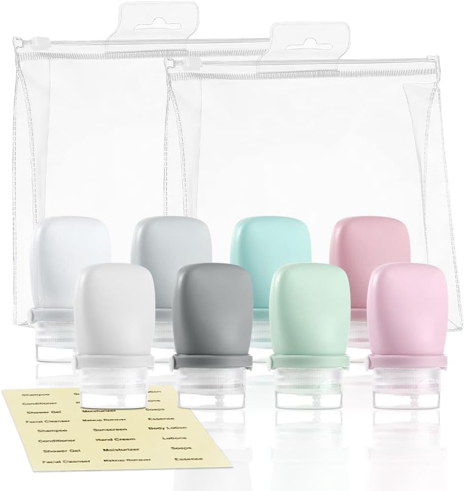 8 Pcs 1 OZ Travel Bottles for Toiletries, Silicone Travel Size Containers with Bag and Stickers, Empty Small Squeeze Bottle, Refillable Leak Proof Lotion Container image number 5