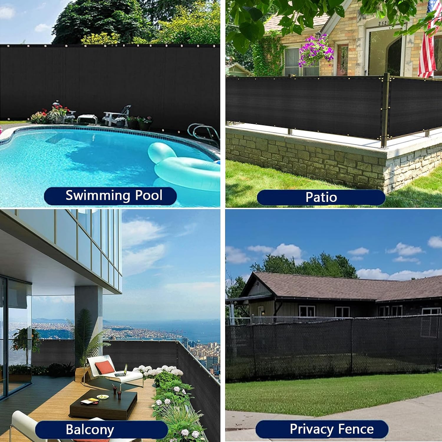 Balcony Privacy Screen Fence Cover 3 X 16.4Ft Fence Mesh Windscreen Cover Mesh Fence Privacy Screen UV Protection Balcony Shield Cover for Deck Patio Backyard Pool Porch SH0005 (Dark Grey)