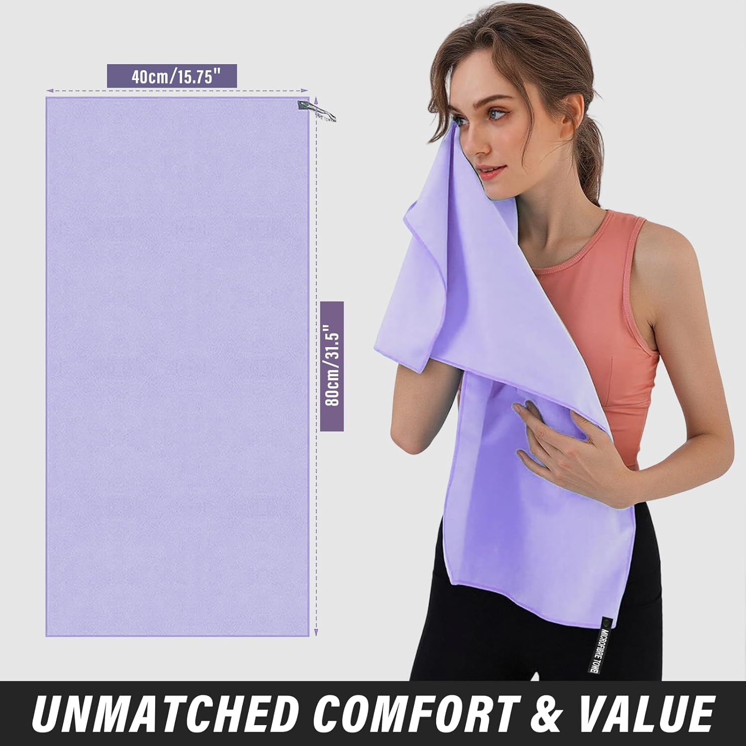 Viiotu 2 Pack Gym Towels for Women (40X80Cm/16 X32), Microfiber Quick Dry Workout Towel, Super Absorbent Suede Soft & Skin-Friendly Yoga Towel for Yoga, Running, Golf & Workout (Purple+Pink) image number 6