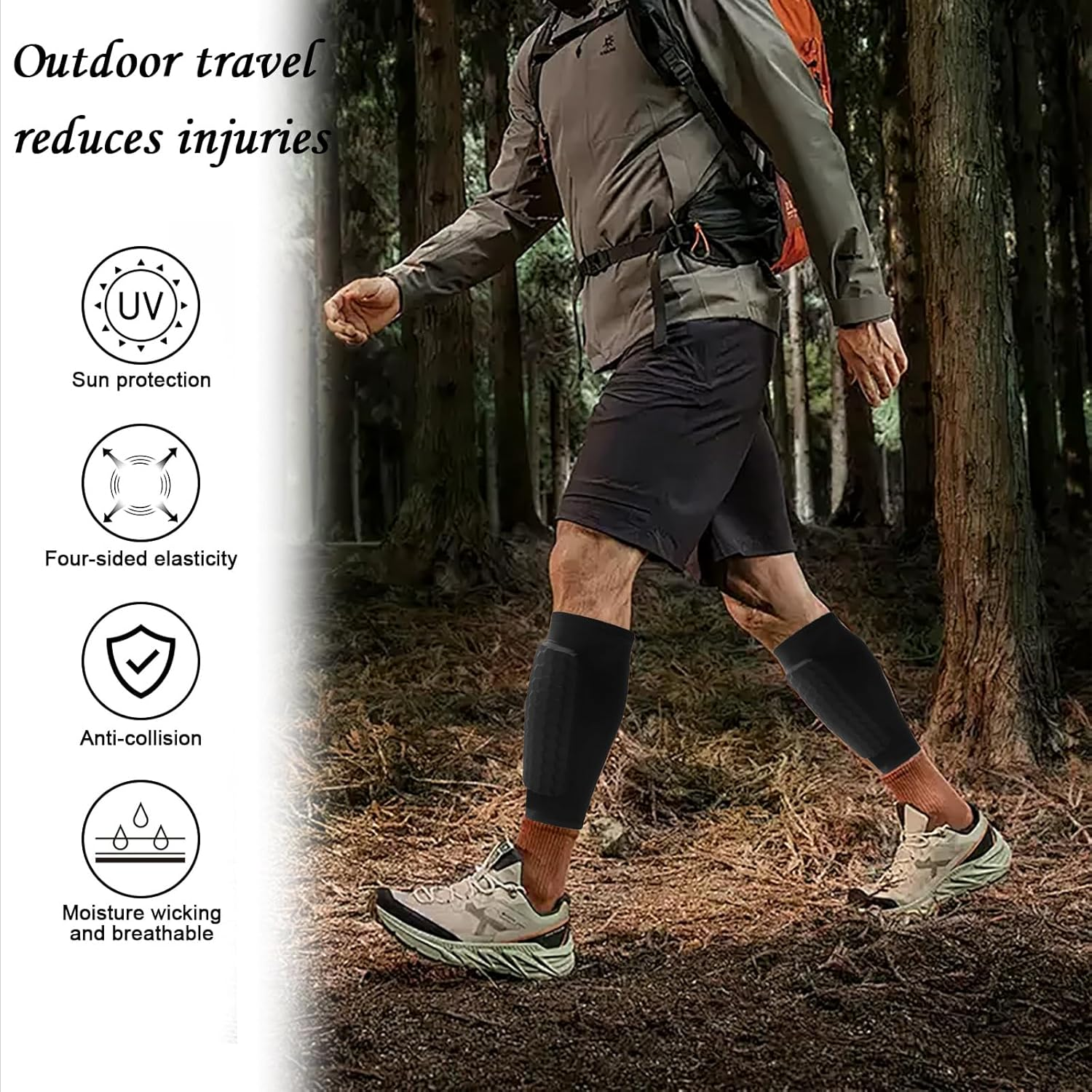 Shin Pads, Shin Guards for Football, Soccer, Rugby, Basketball, Running, Cycling, Hiking, Triathlon, Black, S Size, Pair of 2, Lycra Material image number 1