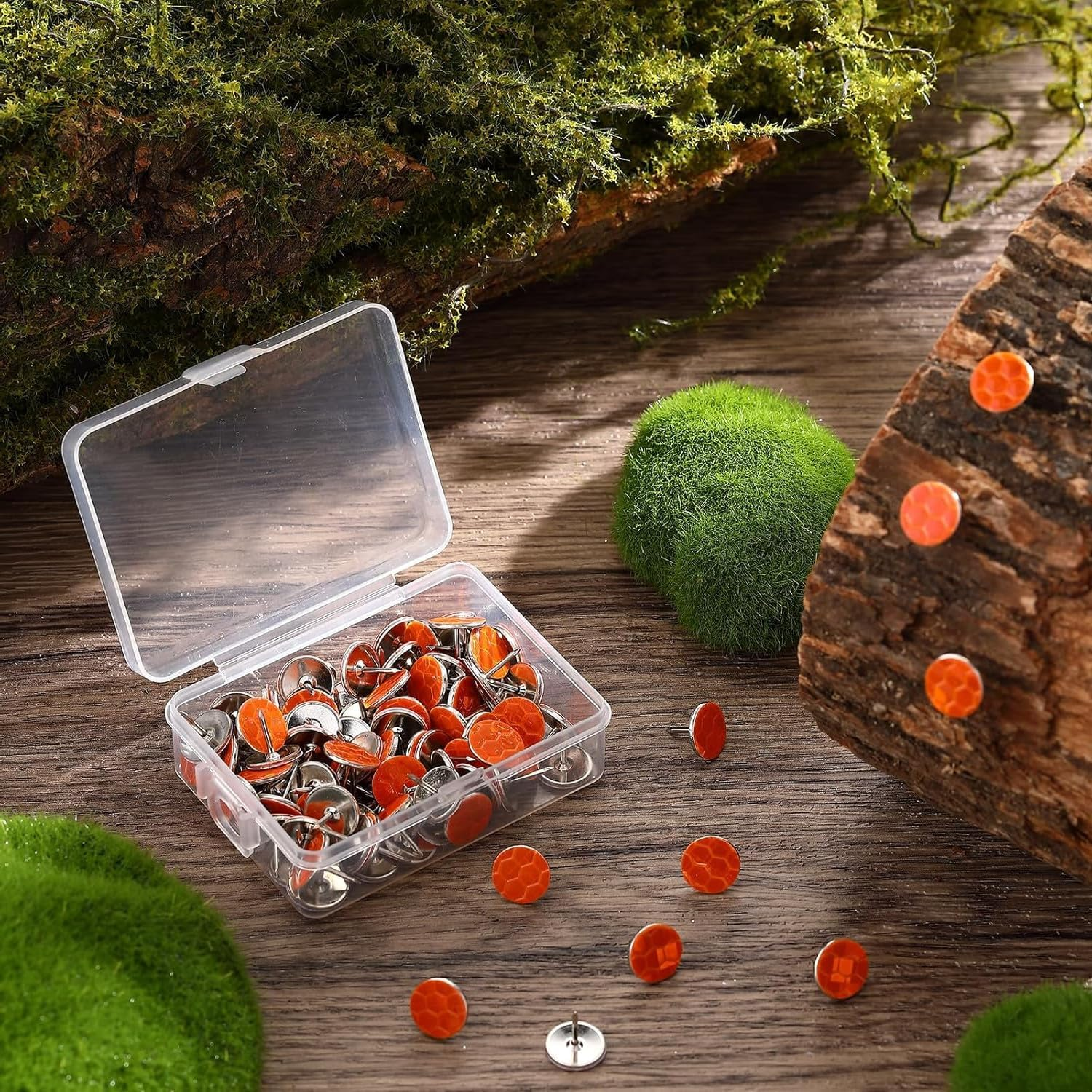100 Pcs Reflective Tacks Trail, Marking Tacks Reflective Trail Tacks Glow Tacks Reflective Trail Markers Mark Trail Reflective Thumb Tacks for Hunting Hiking Camping Tree Stand (Orange image number 4