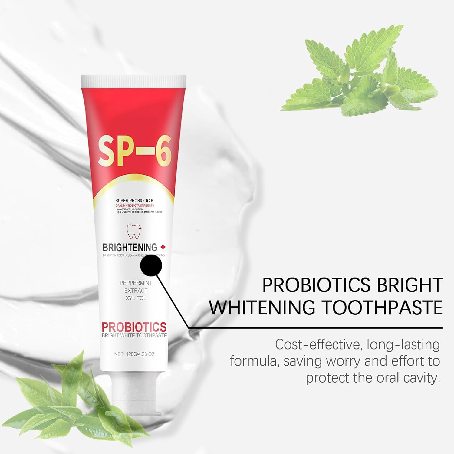 2PCS SP-6 Probiotic Whitening Toothpaste - Enamel-Safe Formula with 6 Probiotics for Teeth Brightening,Gum Health & Fresh Breath,Fluoride-Free,Mint Flavor,120G image number 2
