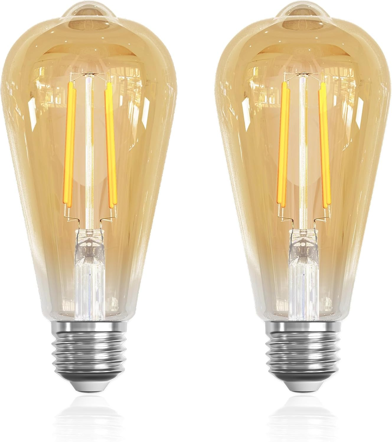 LUTW E27 Vintage Light Bulbs, 6W ST64 Edison Screw Bulb 60W Equivalent, 630LM 2700K E27 LED Bulb Warm White, Antique Style Retro Amber Glass Filament Lamp, Non Dimmable, Pack of 2 image number 1